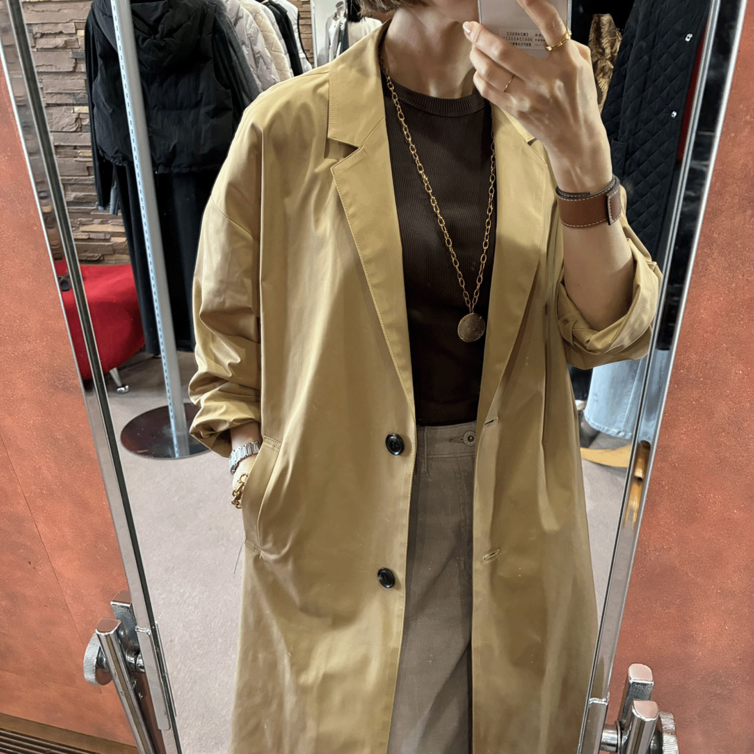 【InstaLive】一珠 NOUQUE 形状記憶タフタチェスターコート - 画像8