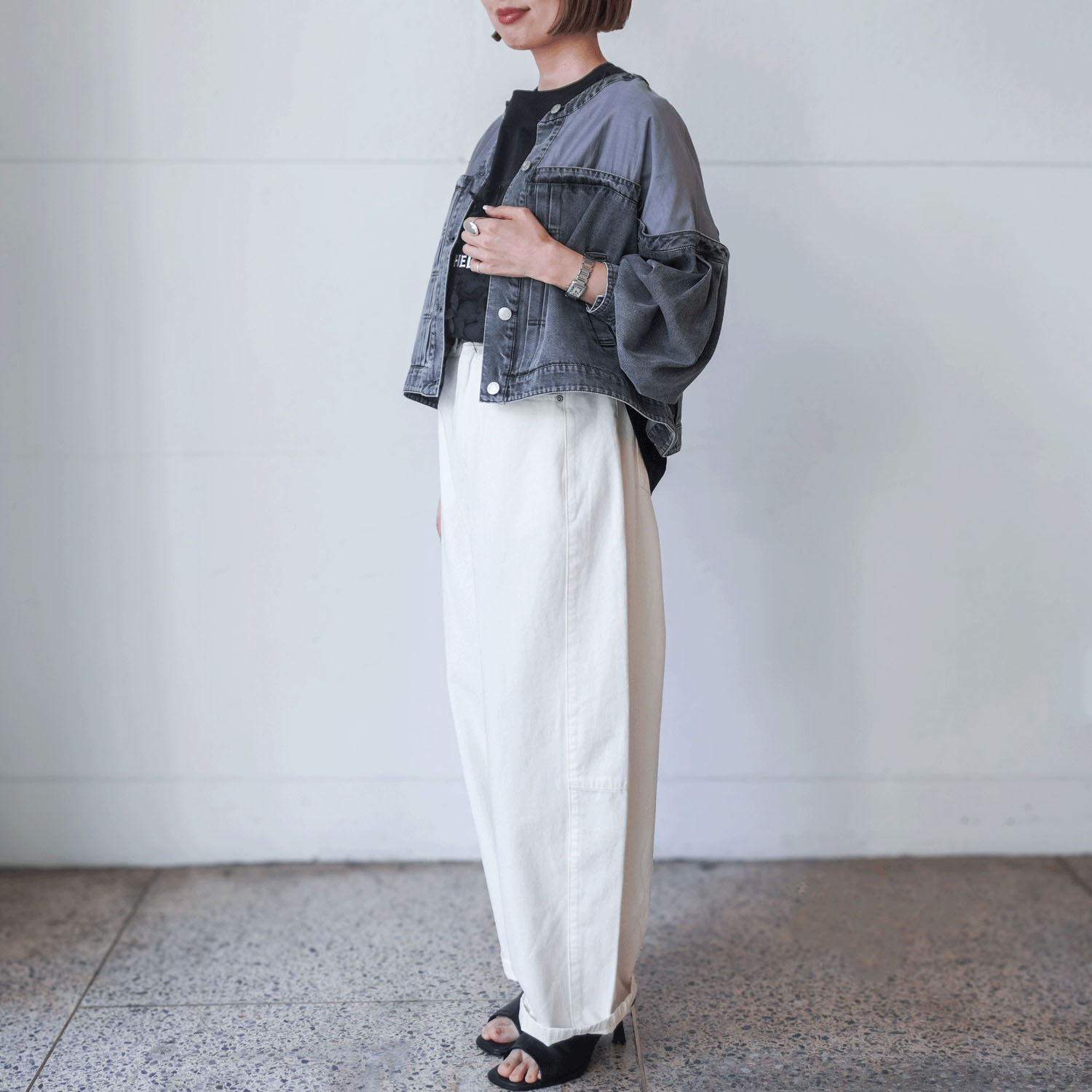 QTUME リメイク風デニムコンビジャケット - 画像5