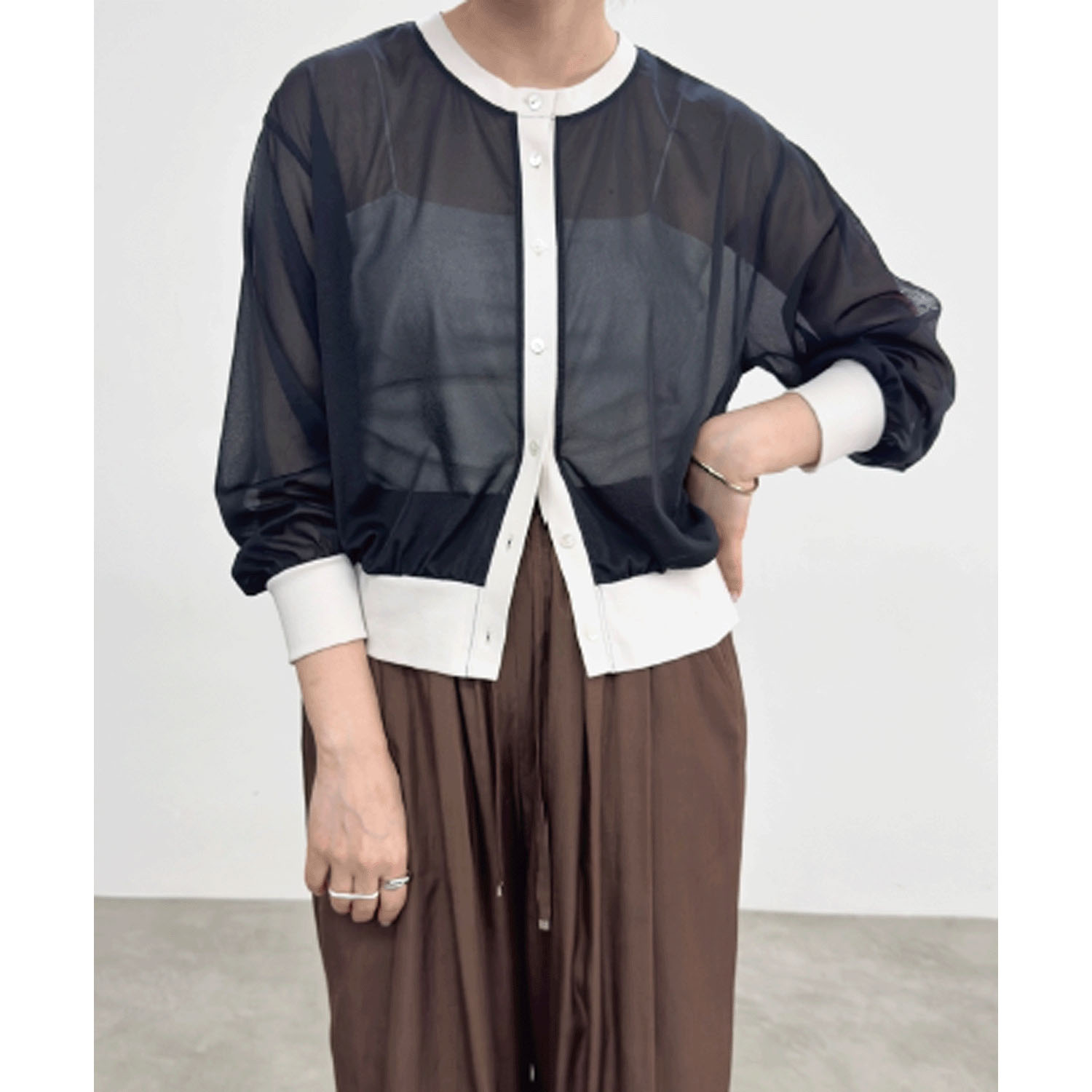 NUS バイカラーシアーカーディガン - 画像2