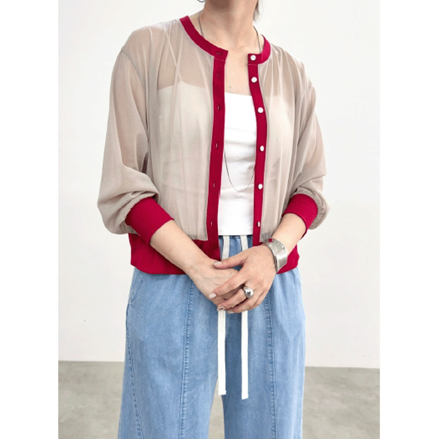 NUS バイカラーシアーカーディガン - 画像5