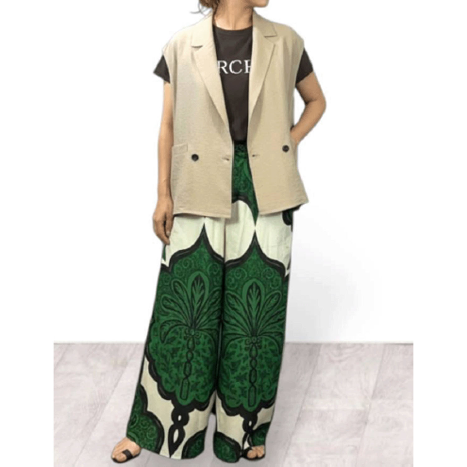 QTUME シルクリネンダマスクリラクシーワイドパンツ - 画像9