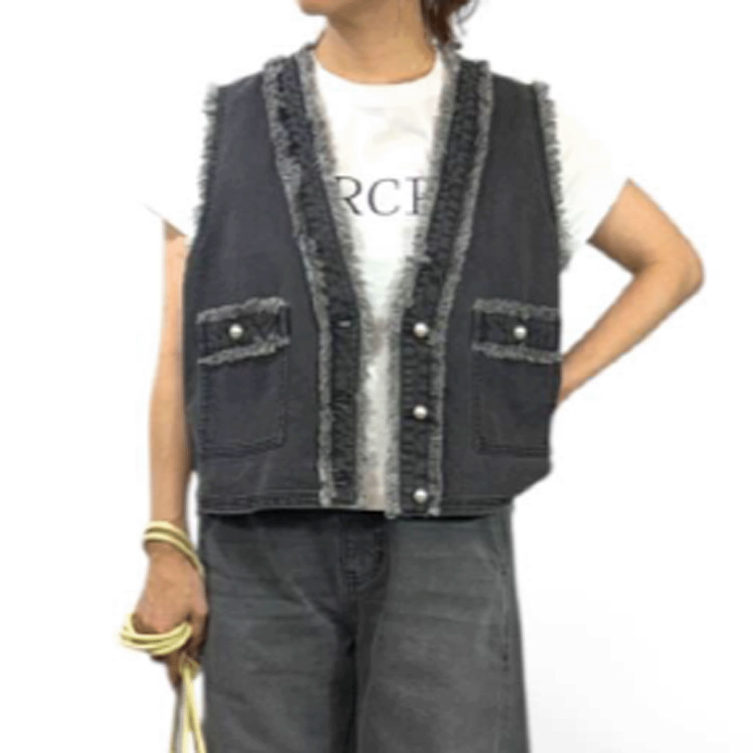 QTUME DENIMパールフリンジベスト - 画像2