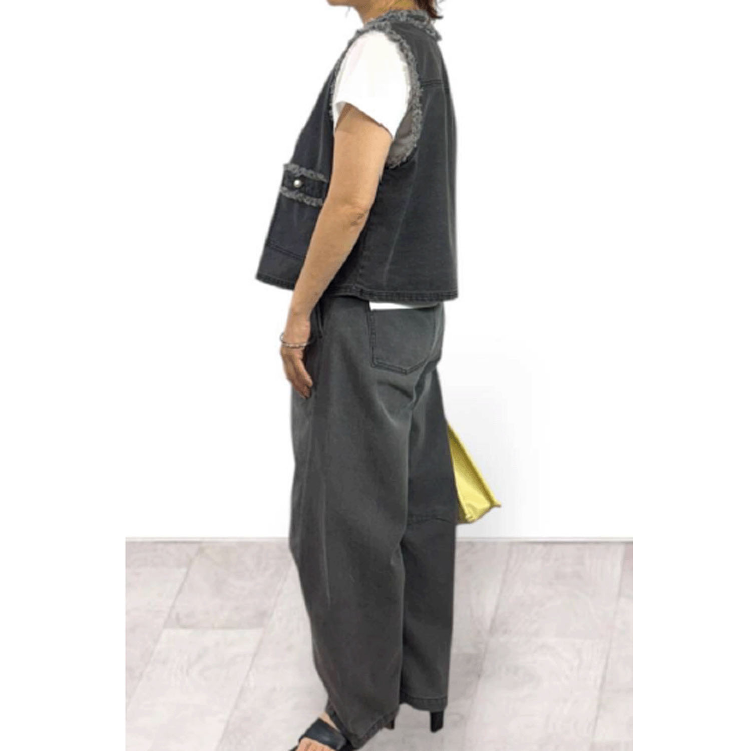 QTUME DENIMパールフリンジベスト - 画像5