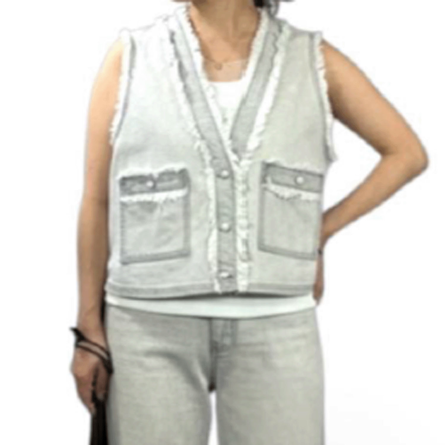 QTUME DENIMパールフリンジベスト - 画像7