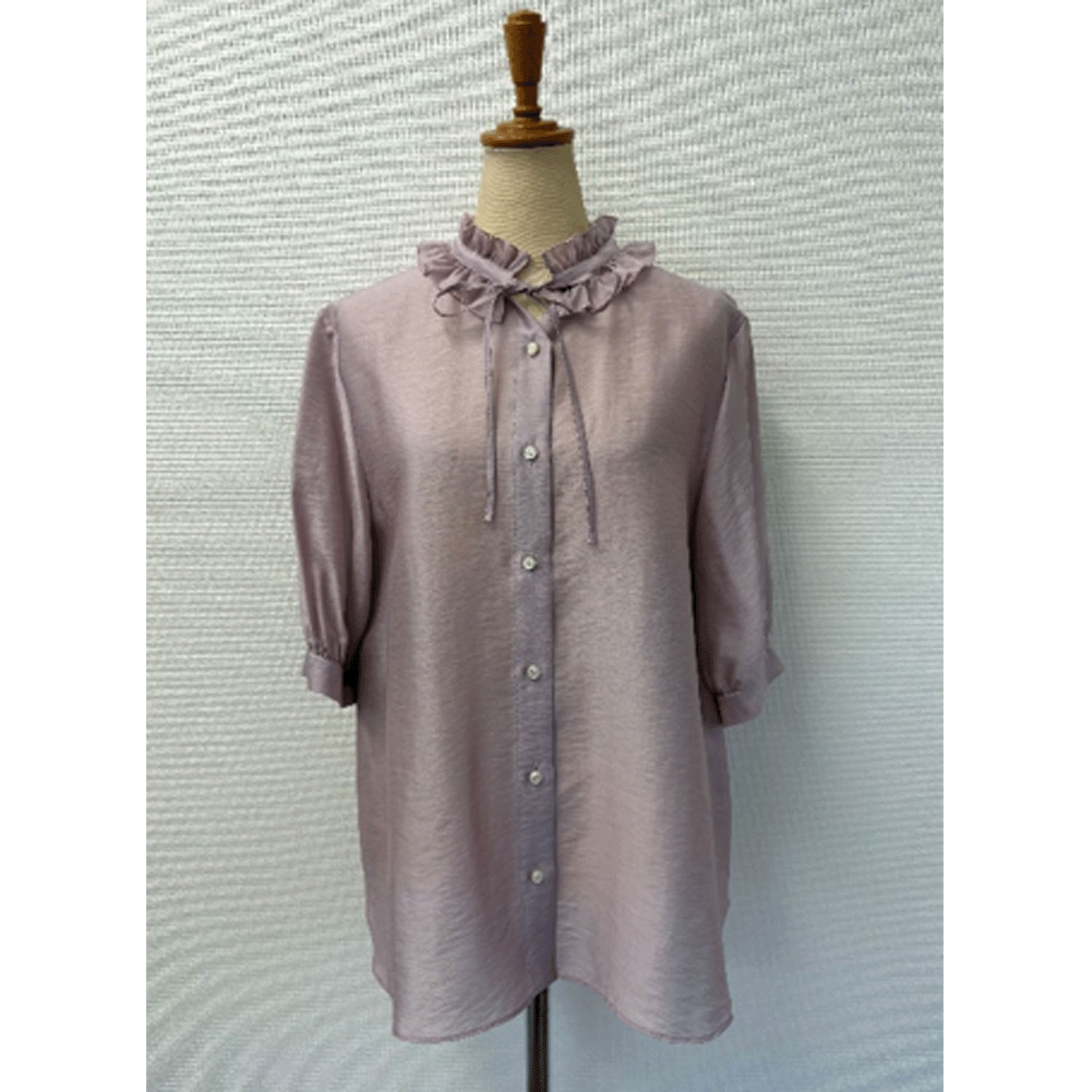 Doubleface Tokyo フリルネック前リボン半袖ブラウス - 画像5