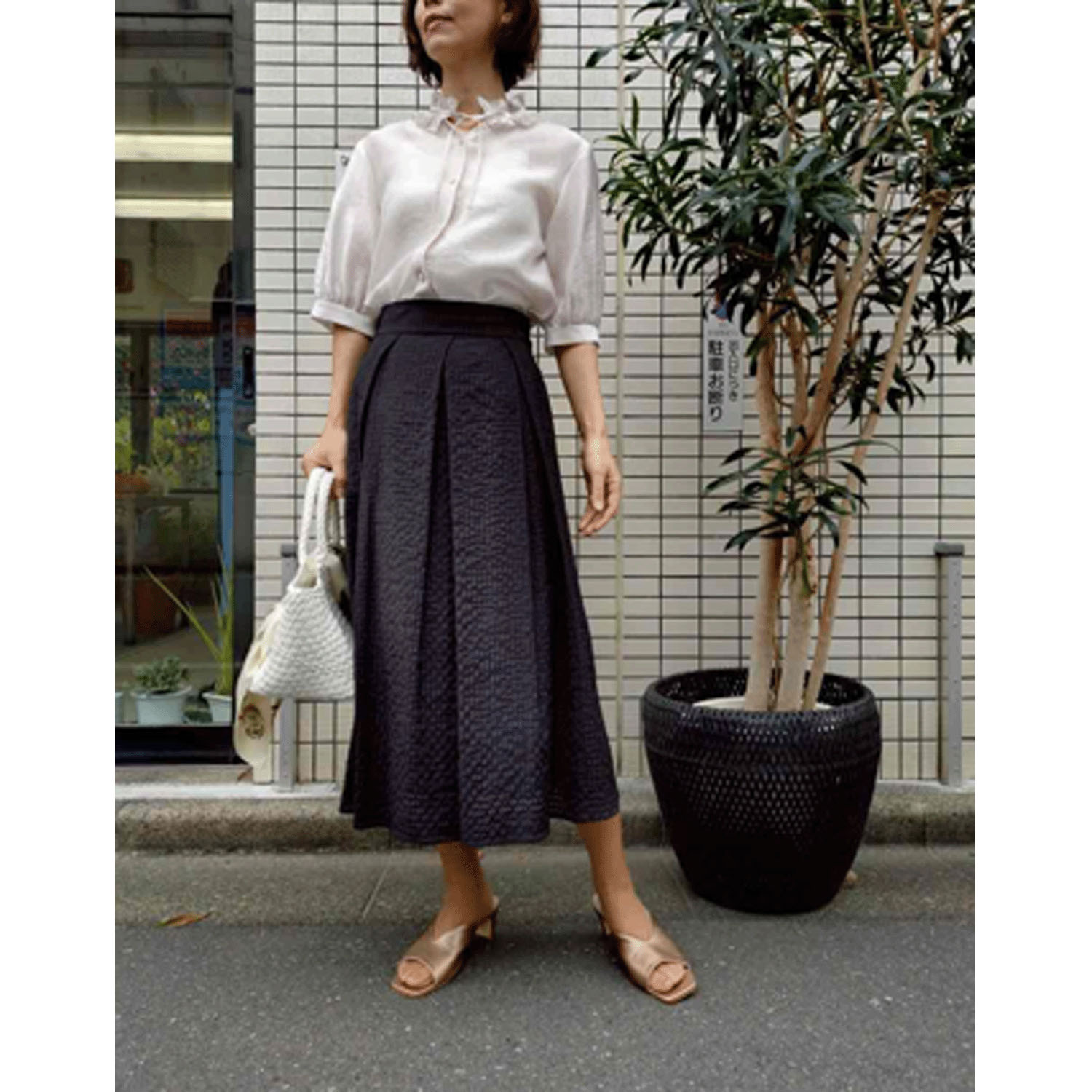 Doubleface Tokyo フリルネック前リボン半袖ブラウス