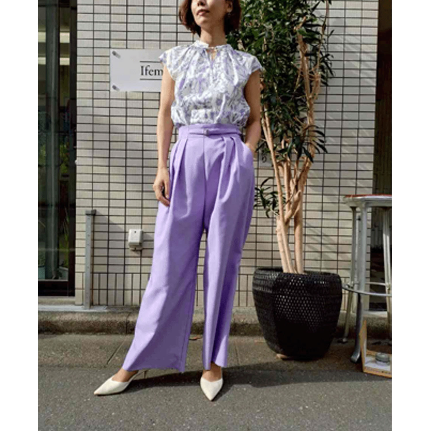 Doubleface Tokyo ボタニカルプリント前リボンフレンチブラウス