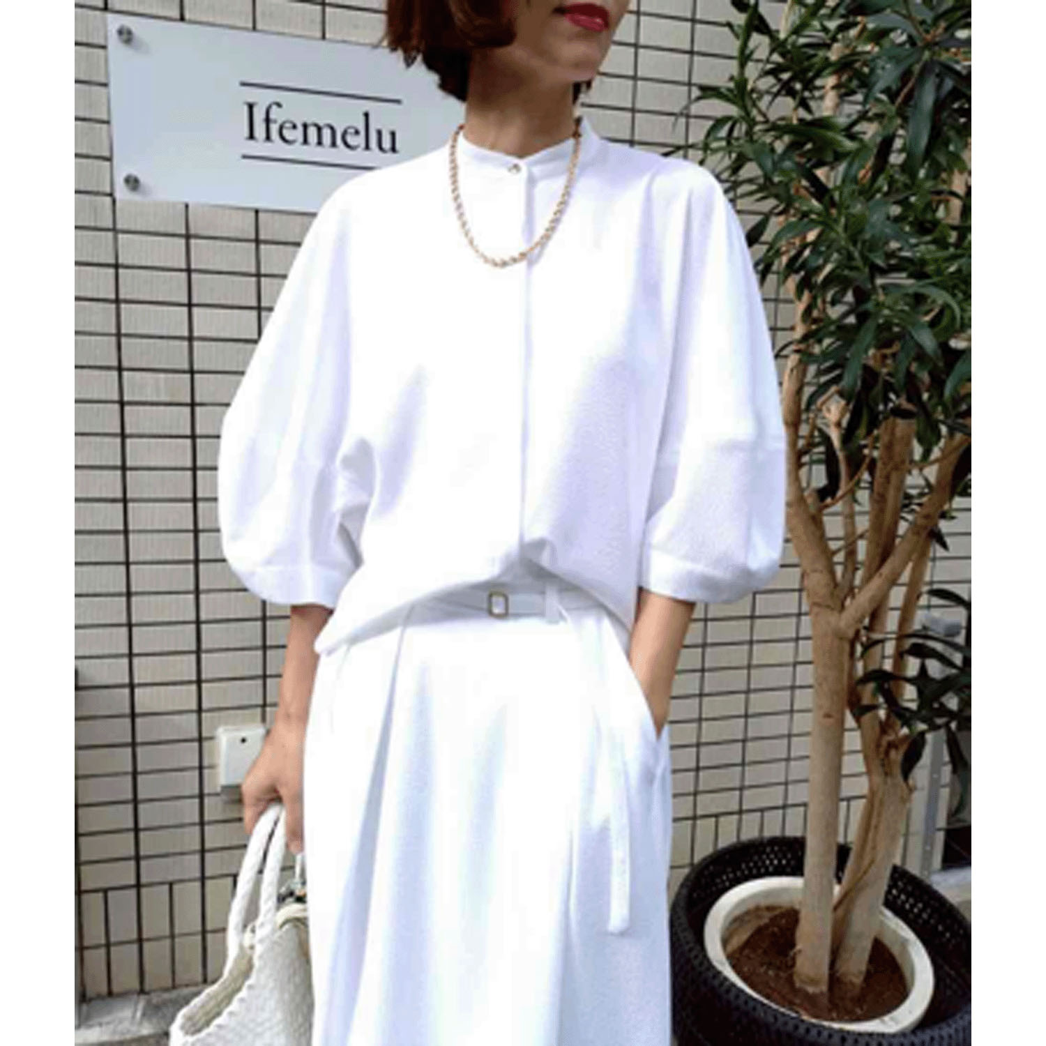 Doubleface Tokyo ボリュームスリーブシアサッカーブラウス - 画像2