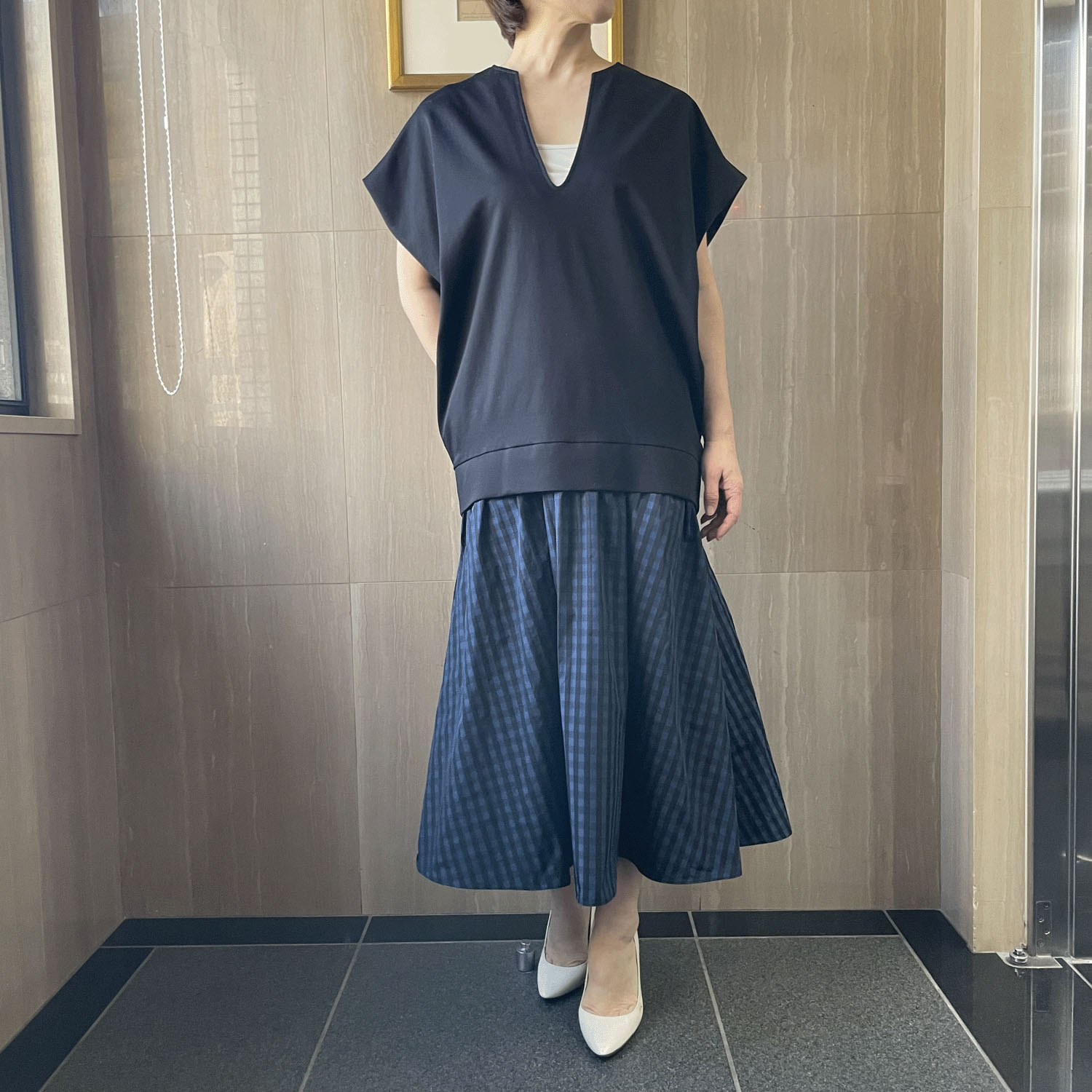 NOUQUE チェックスカートコンビワンピース