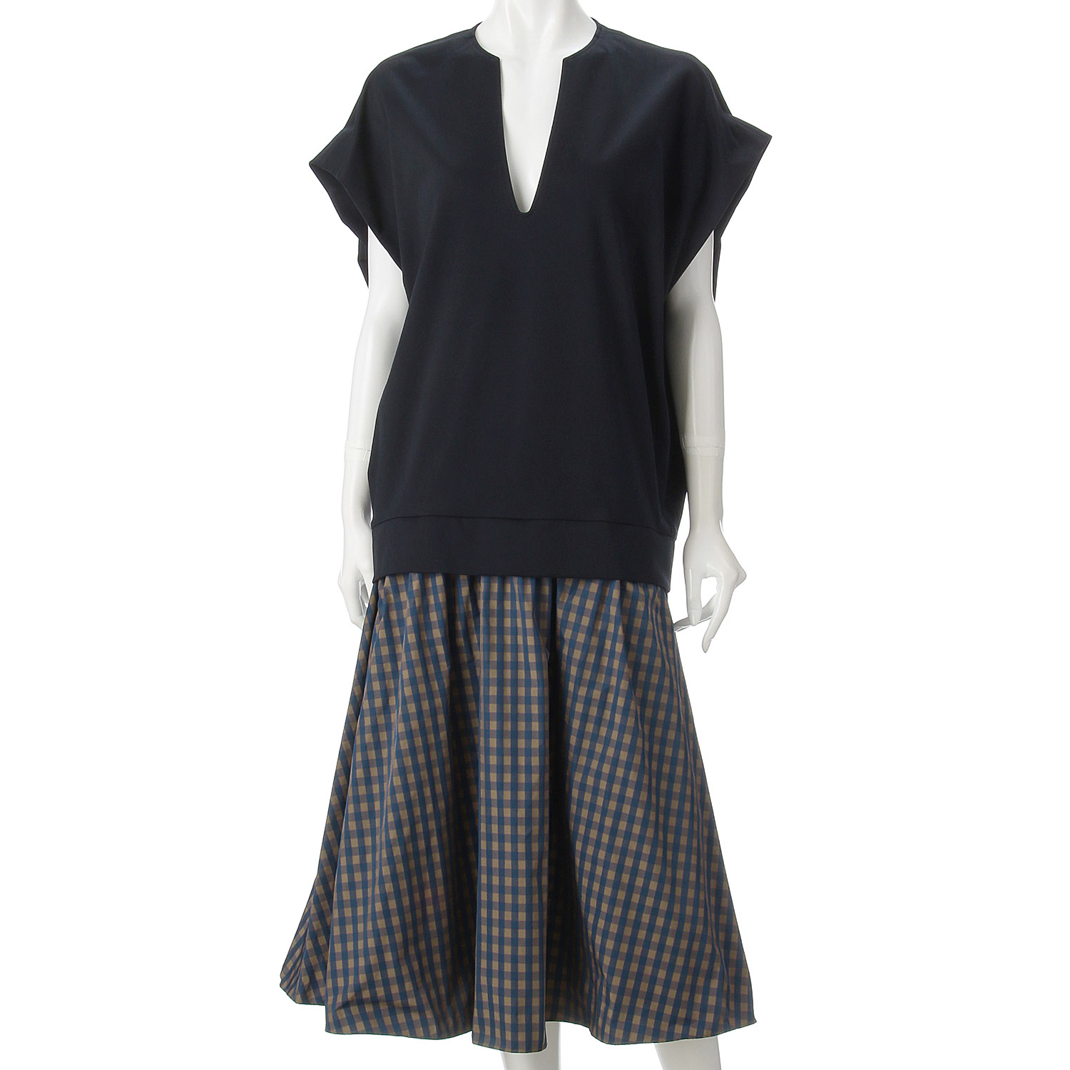 NOUQUE チェックスカートコンビワンピース