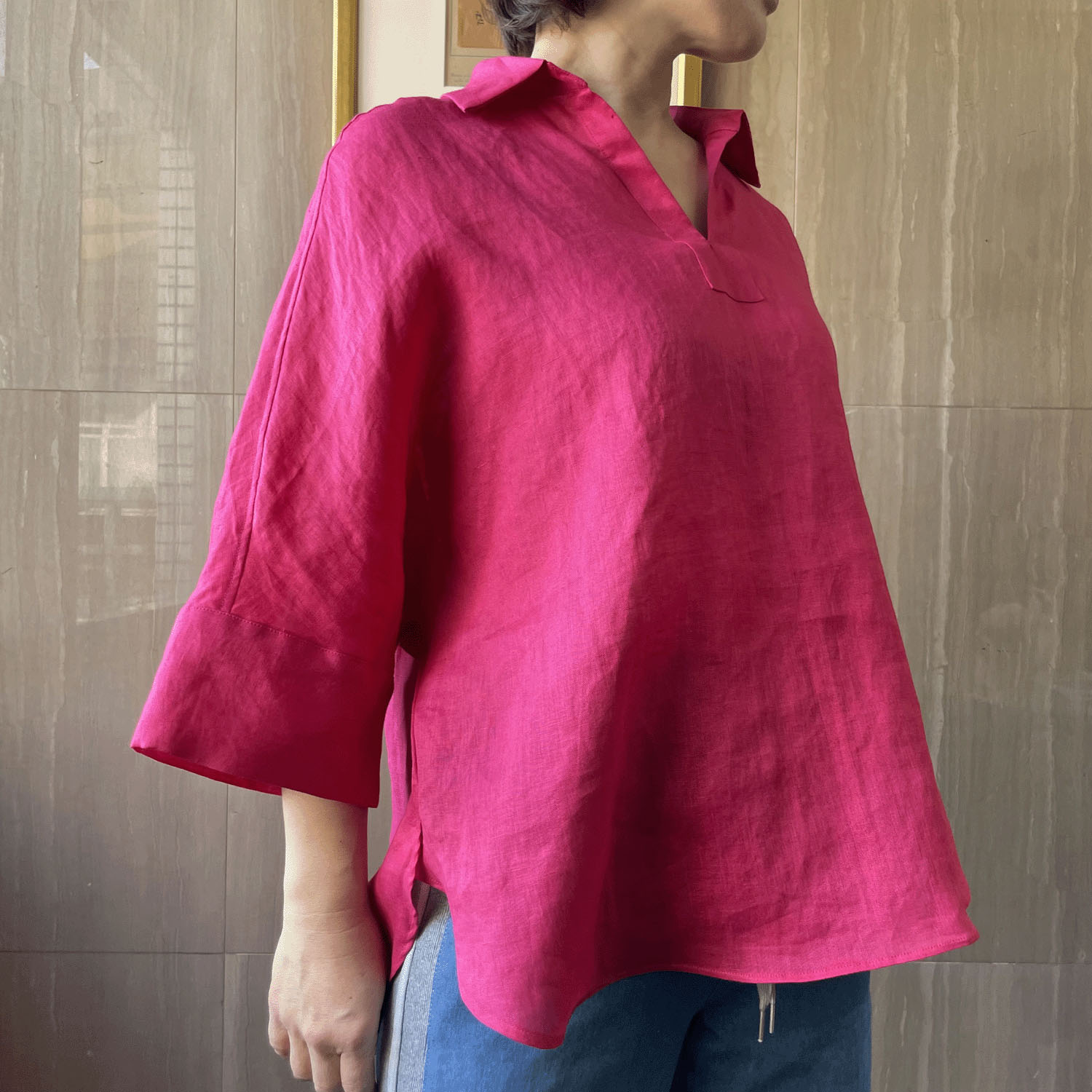 KOKIA 襟付きスキッパー麻ブラウス - 画像3