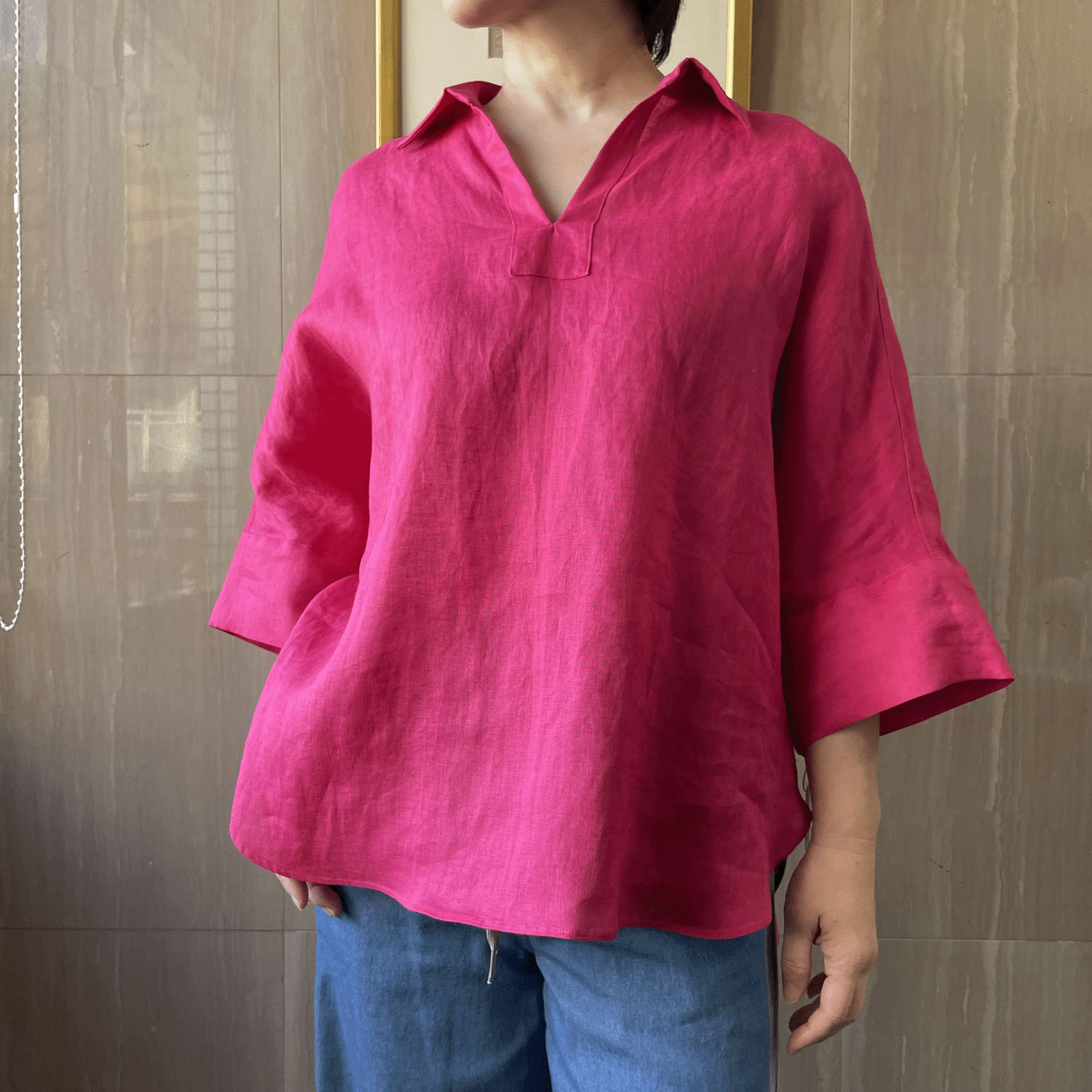 KOKIA 襟付きスキッパー麻ブラウス - 画像1