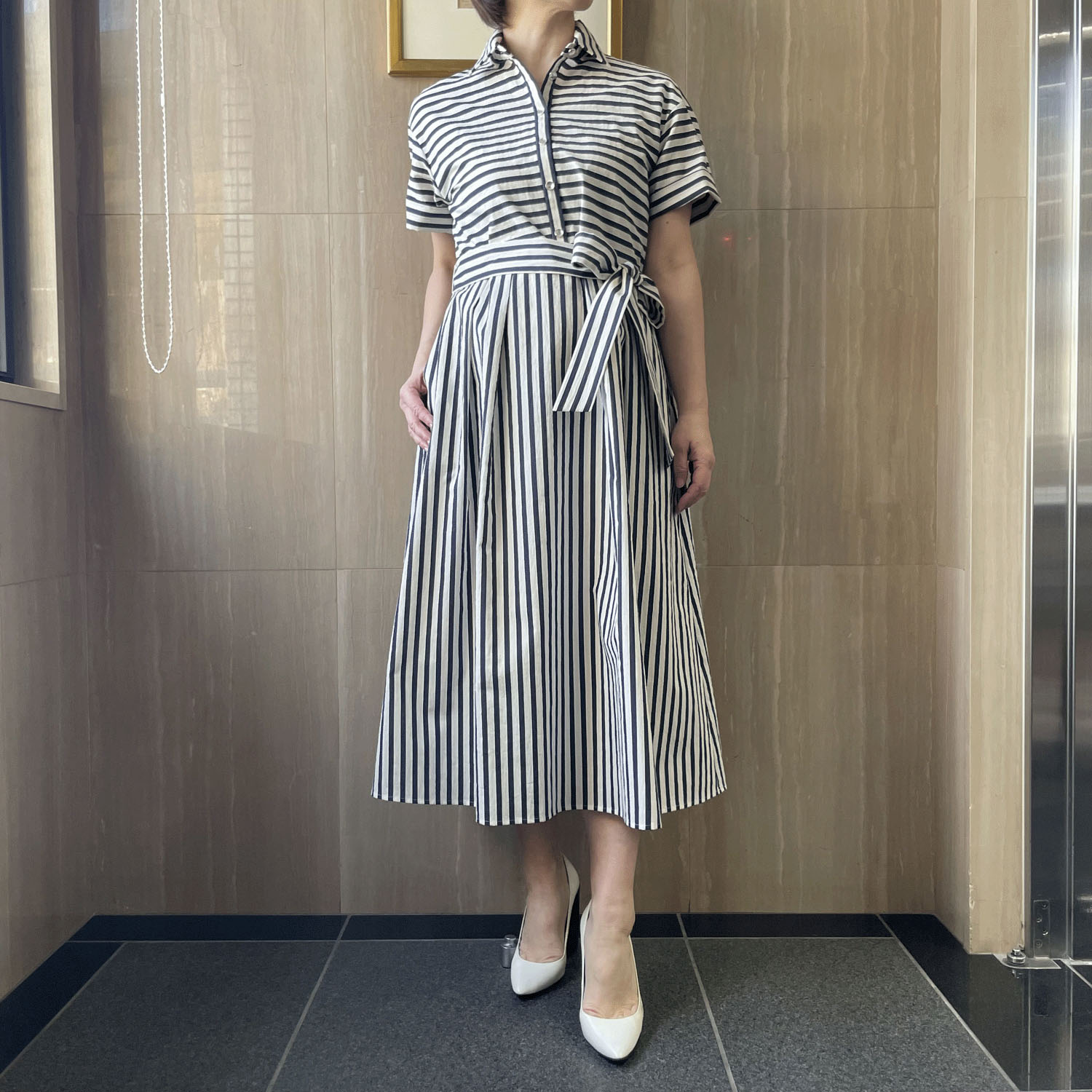KOKIA ドビーボーダーシャツワンピース - 画像2