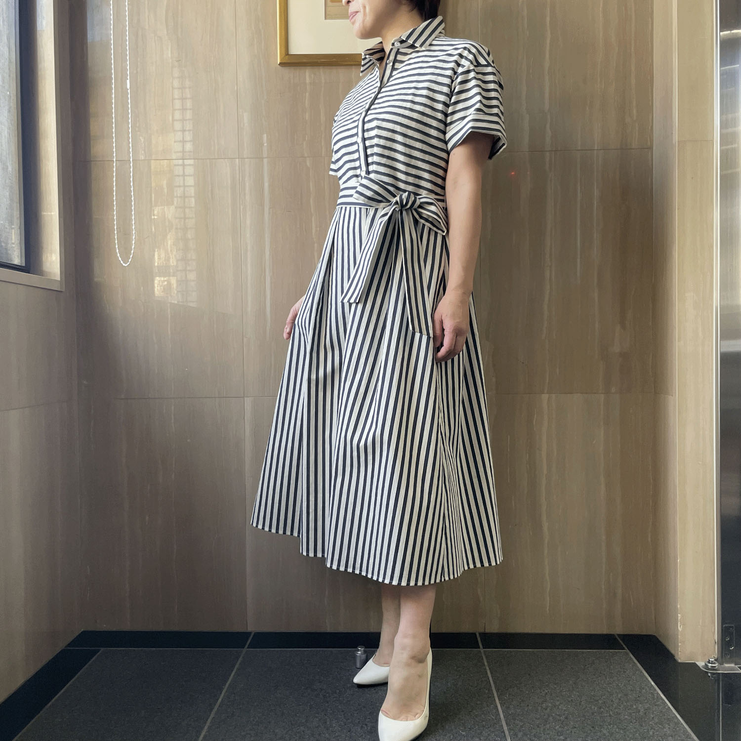 KOKIA ドビーボーダーシャツワンピース - 画像3