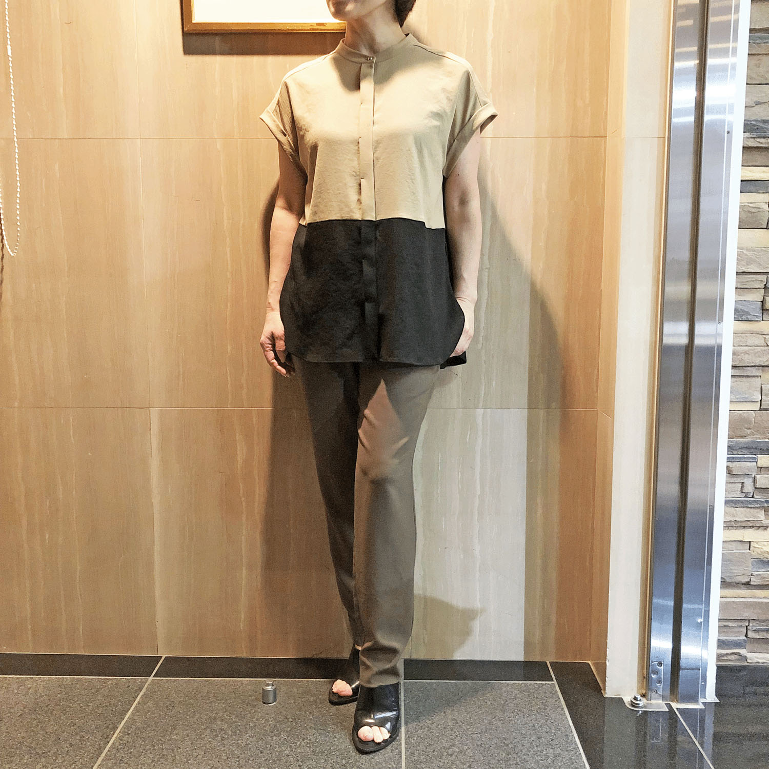 一珠 KOKIA ジョーゼットバイカラーブラウス - 画像6