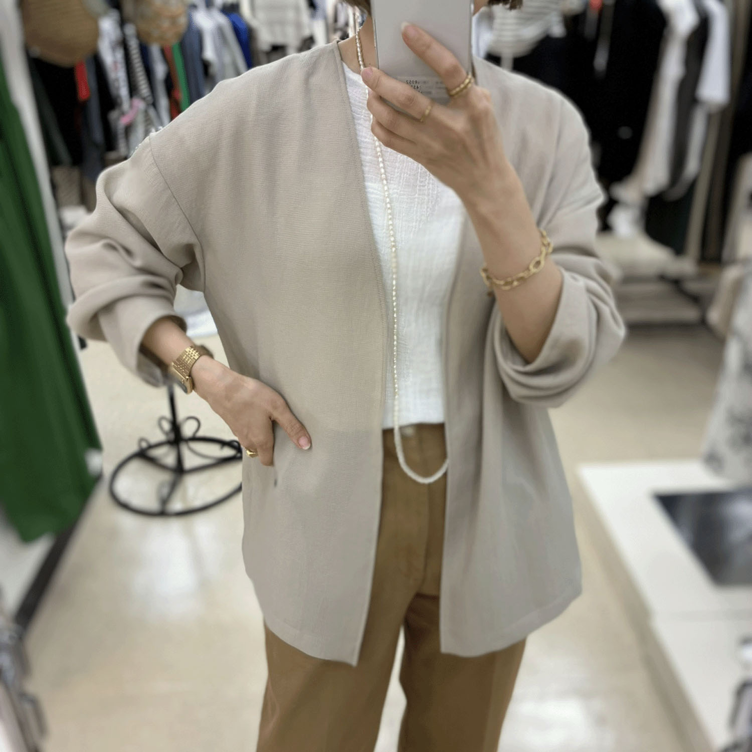 一珠 ノーカラージャケット - 画像3