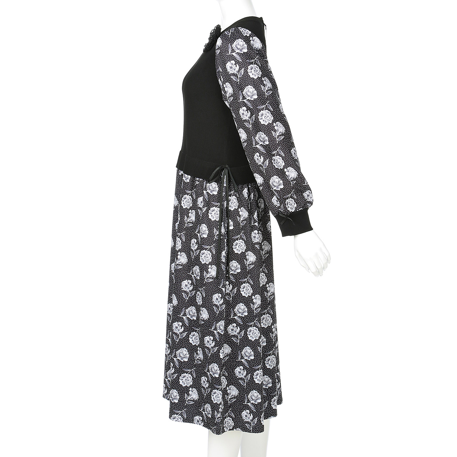 Super Beauty ニットベスト×レイヤード風プリントワンピース - 画像11