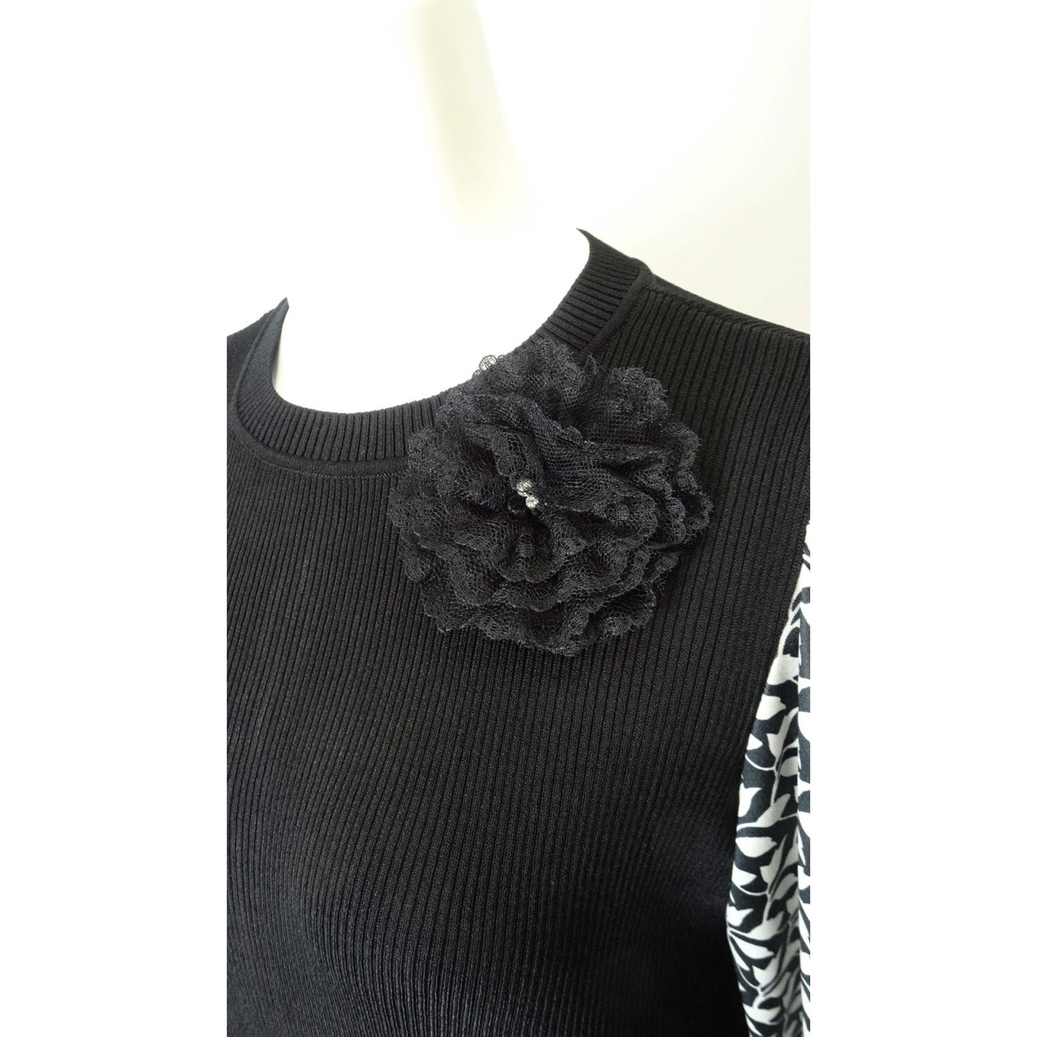 Super Beauty ニットベスト×レイヤード風プリントワンピース - 画像18