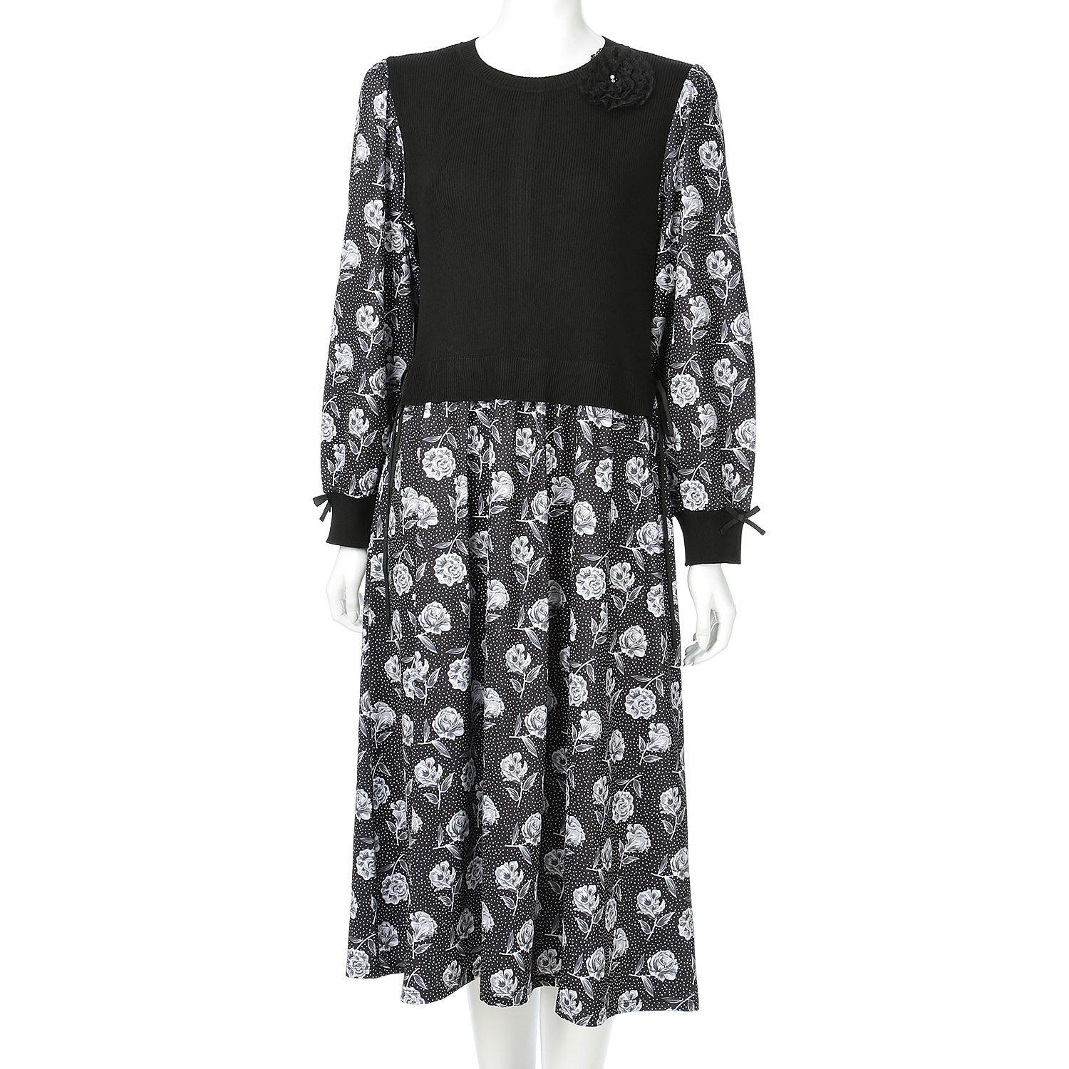 Super Beauty ニットベスト×レイヤード風プリントワンピース - 画像10