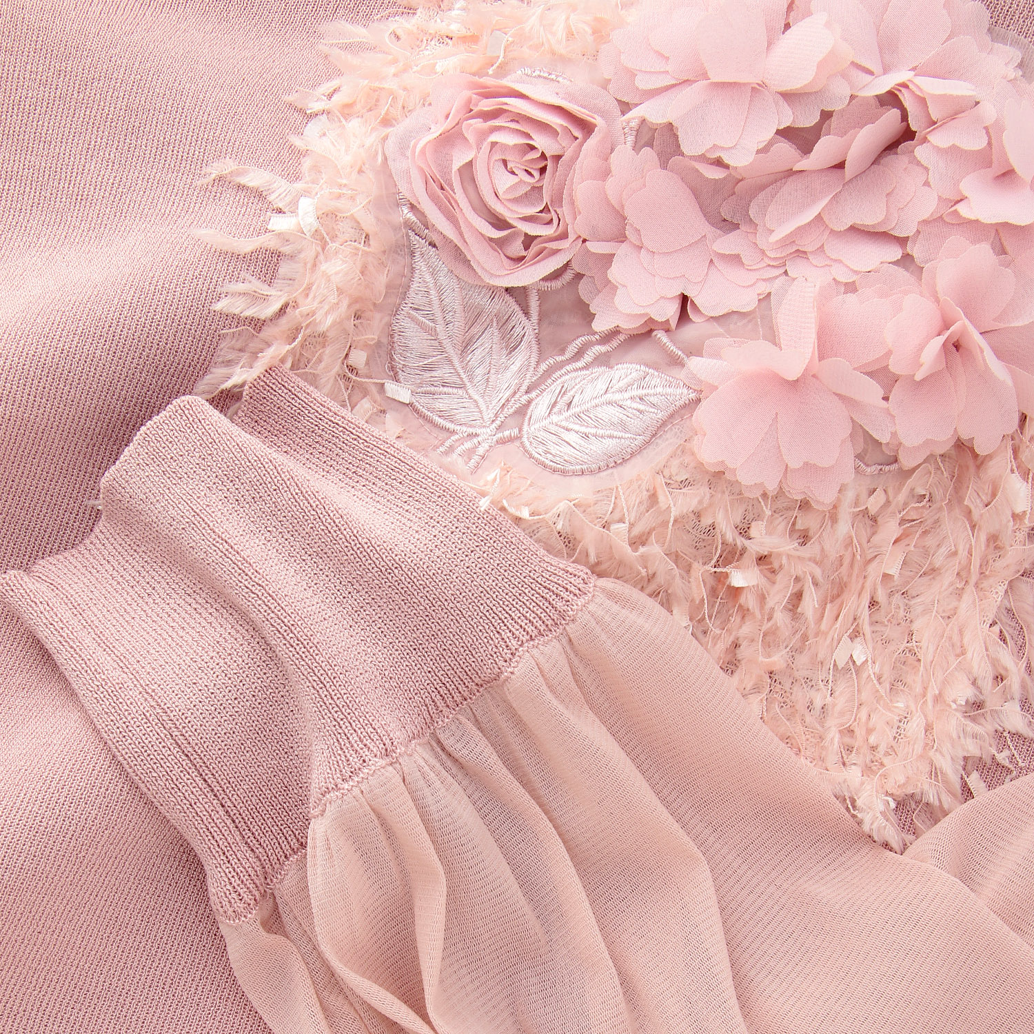 Super Beauty パワーネット素材袖胸元フラワーモチーフ使いセーター - 画像14