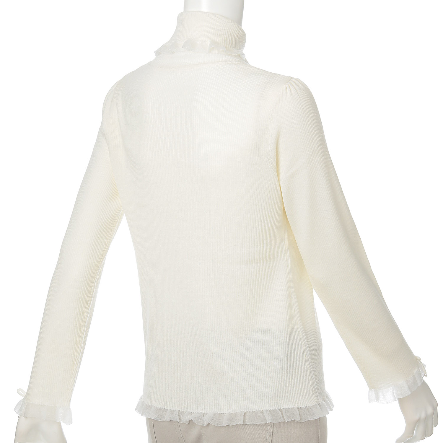 Super Beauty コサージュ付 衿・袖先透かしフリルデザインタートルネックセーター - 画像3