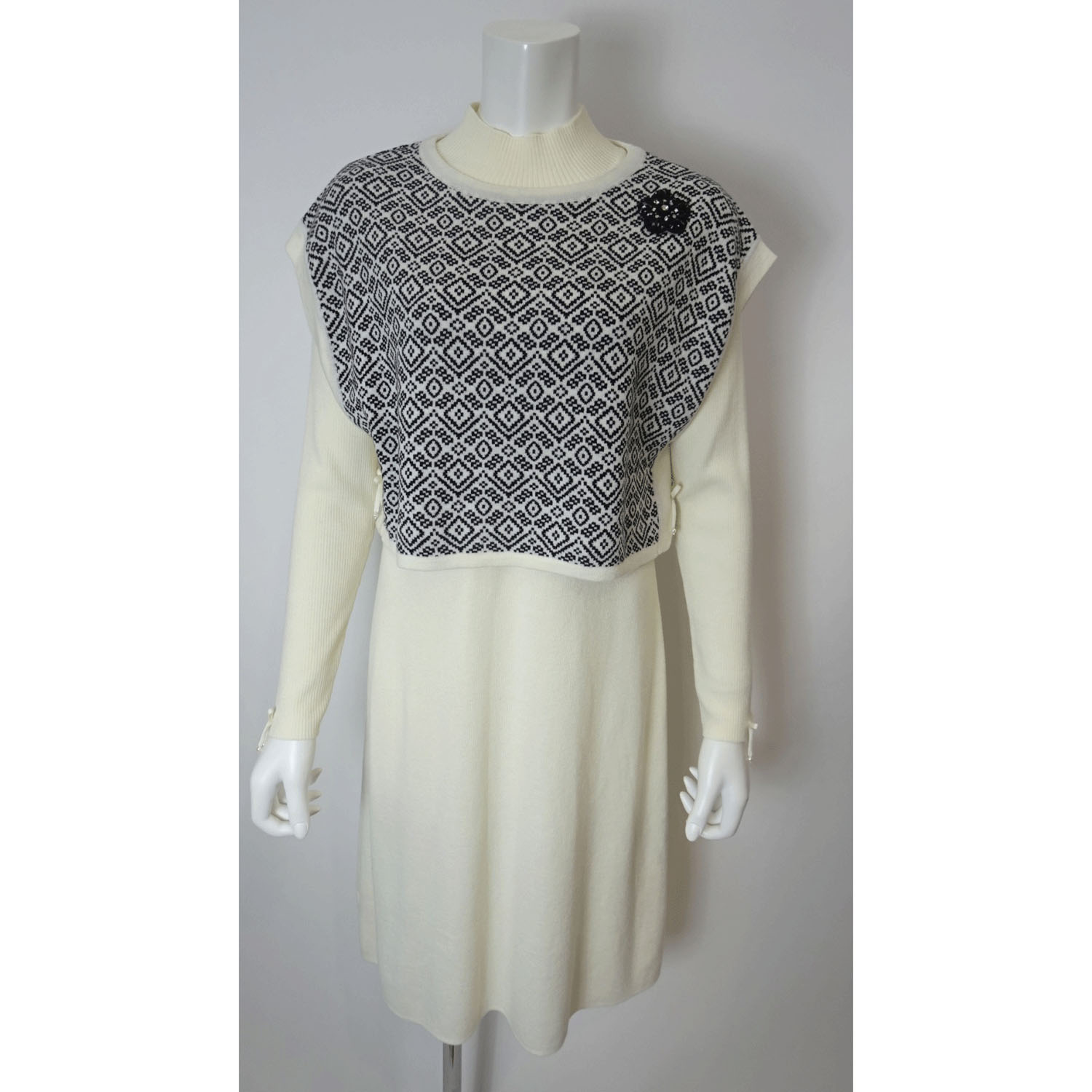 【Inata Live】Super Beauty ジャガード編みニットベスト×ニットOP アンサンブルワンピース - 画像10