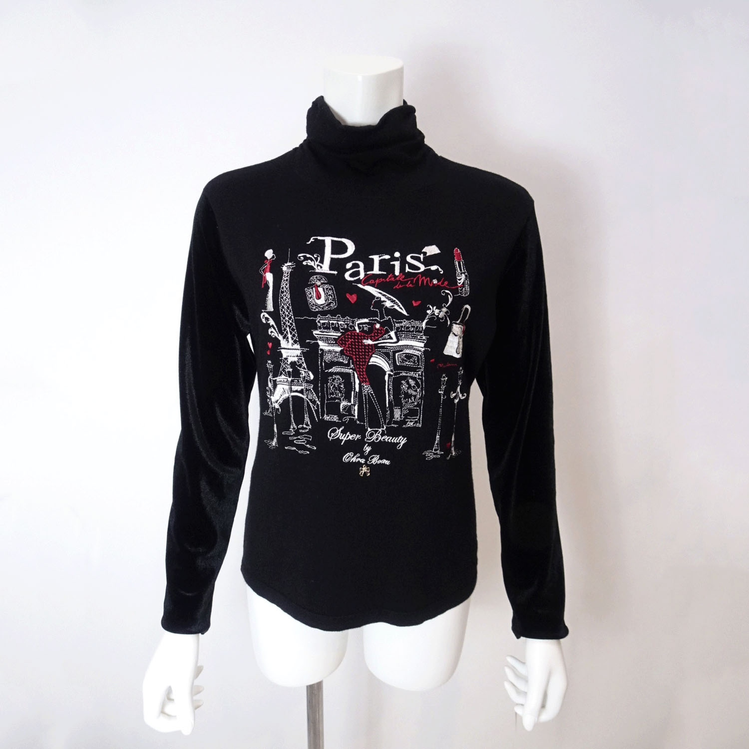 Super Beauty PARIS刺しゅう入りハイネックセーター - 画像1