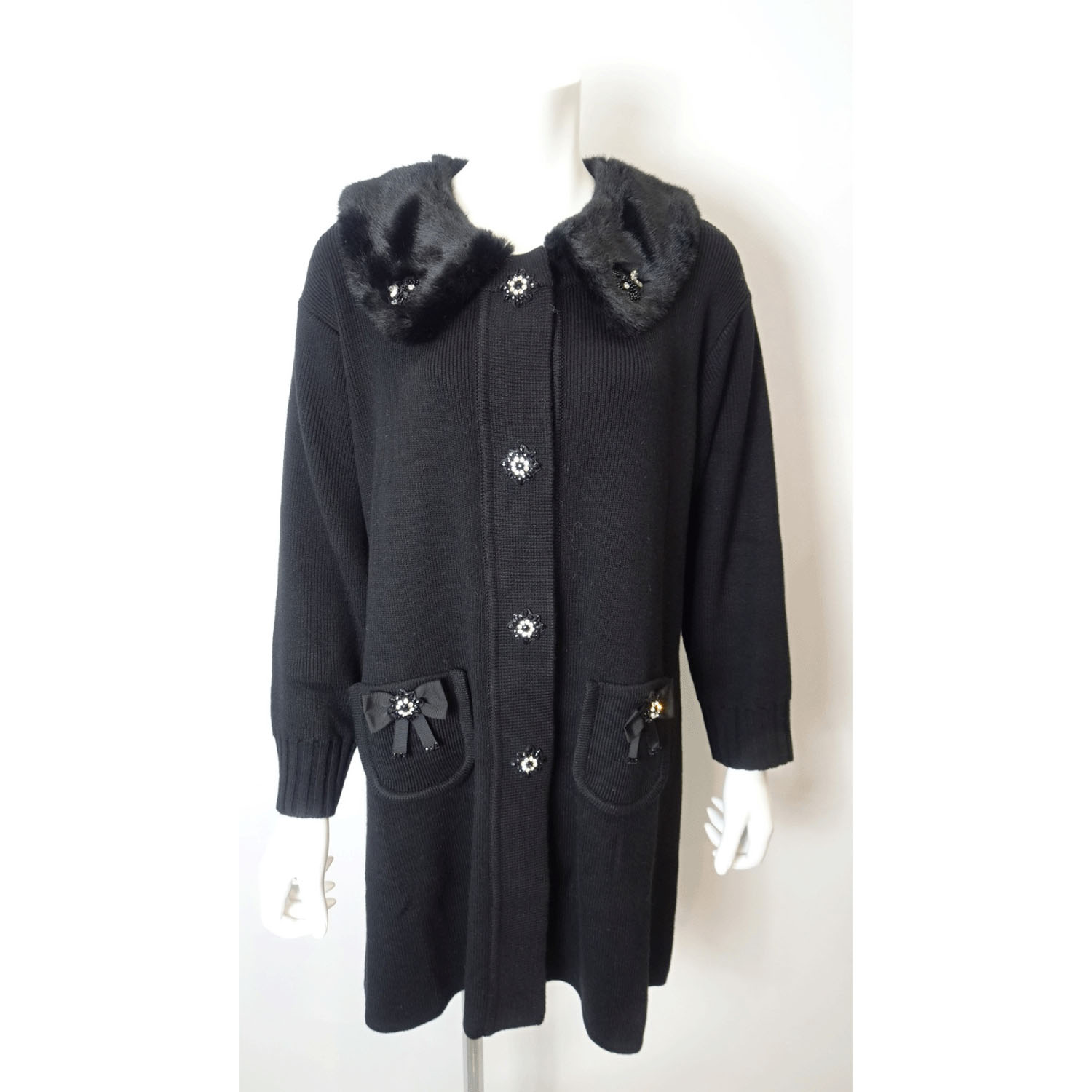 Super Beauty ファー襟ニットジャケット - 画像2