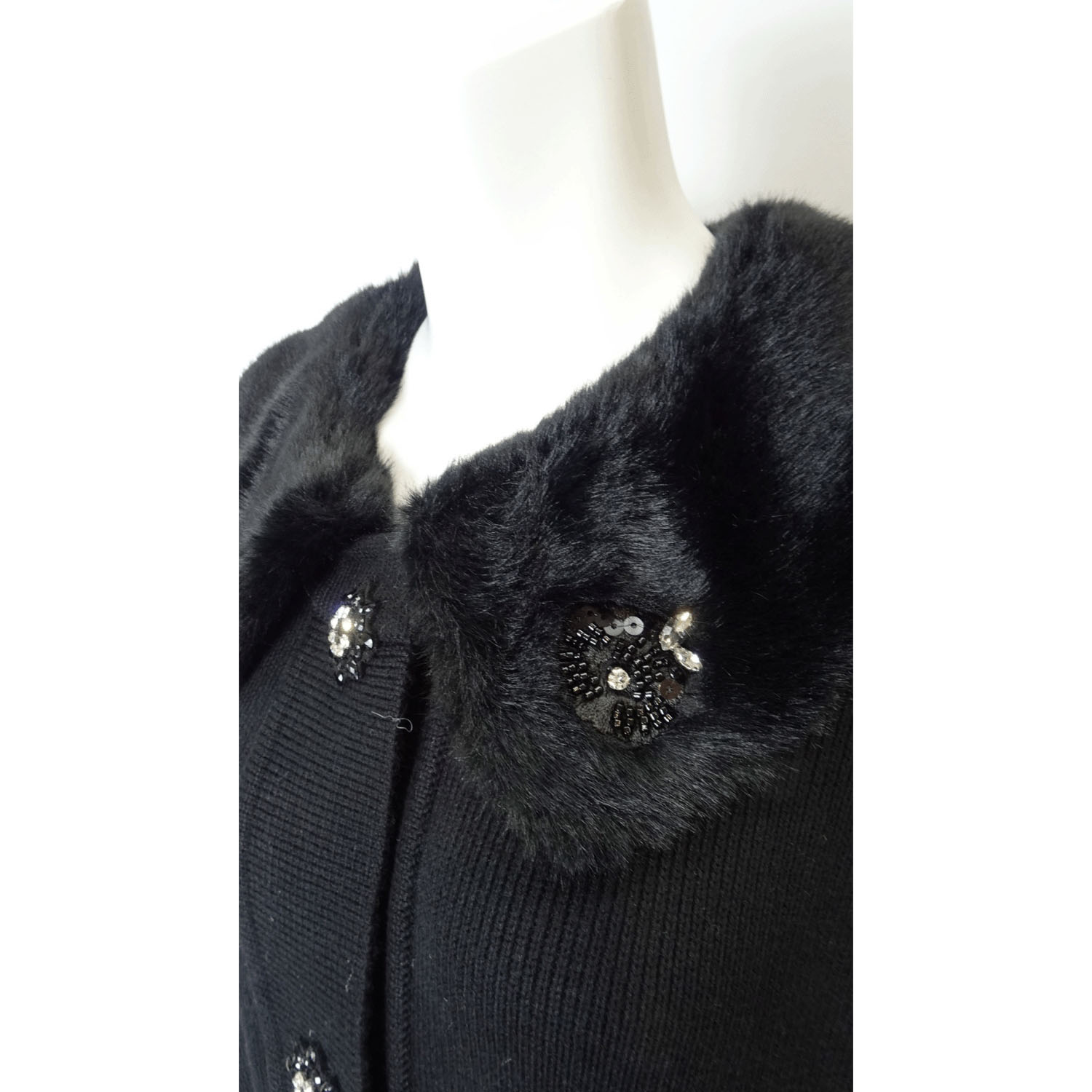Super Beauty ファー襟ニットジャケット - 画像6