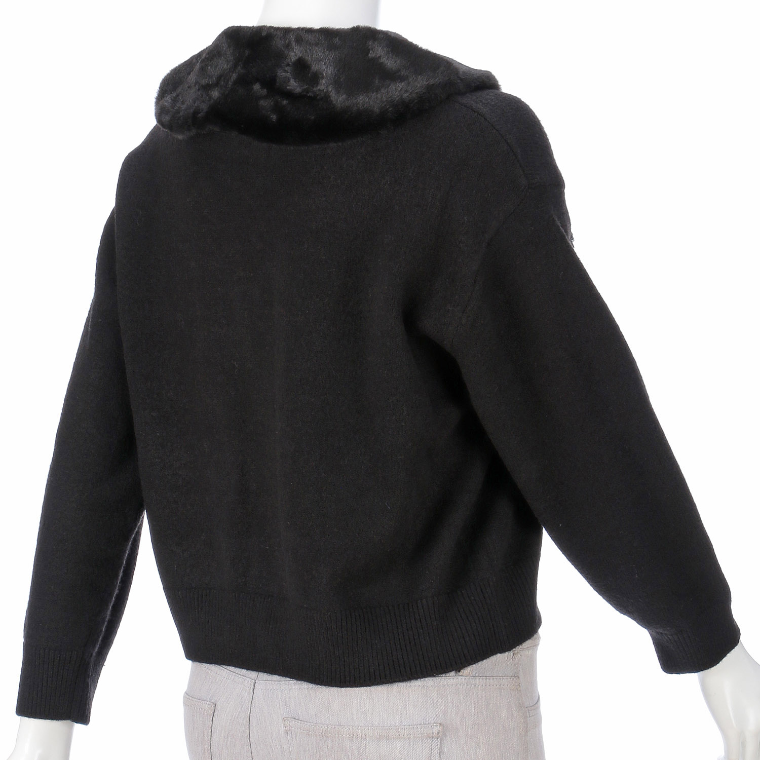 Super Beauty 胸元刺しゅう入りアニマルファー襟ニットカーディガン - 画像4