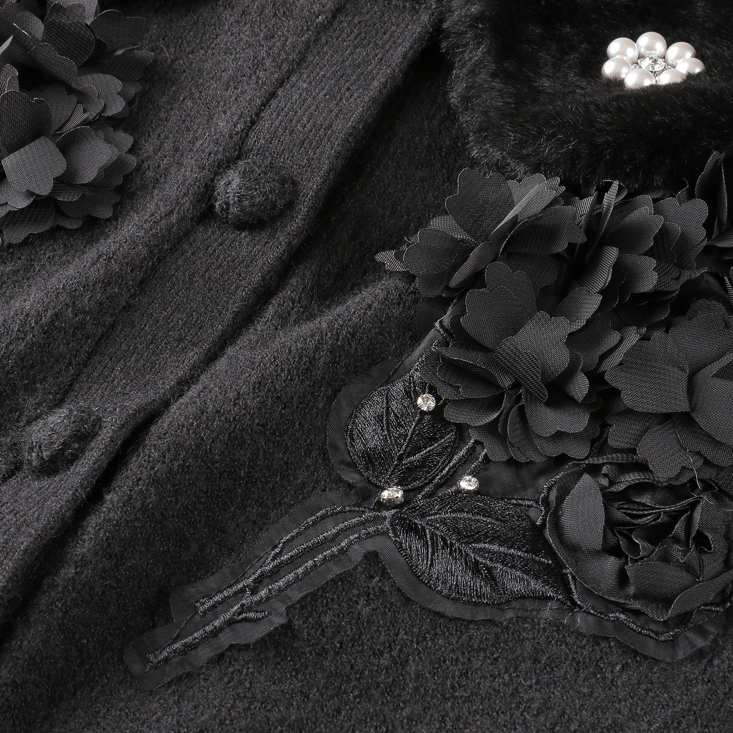 Super Beauty 胸元刺しゅう入りアニマルファー襟ニットカーディガン - 画像6