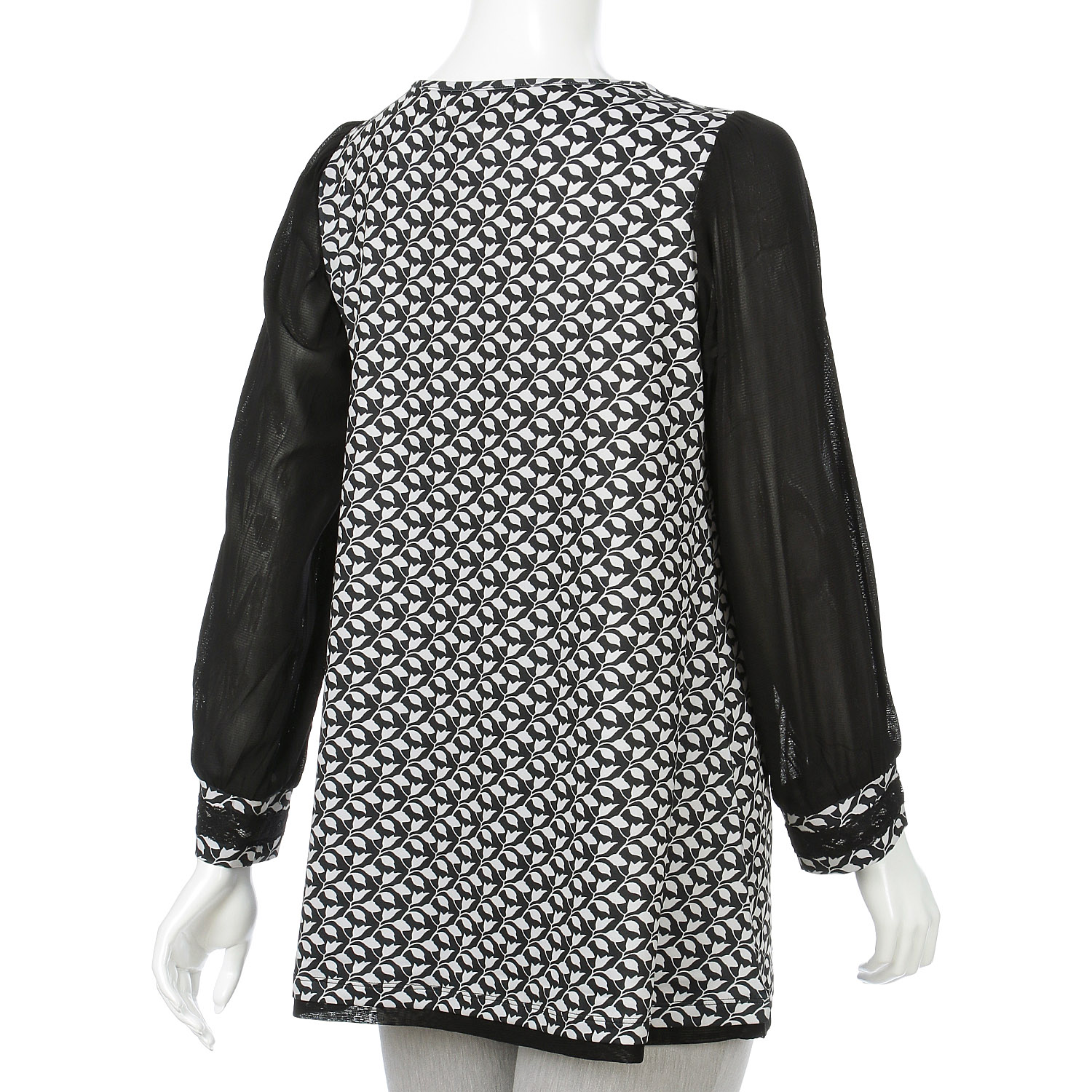 Super Beauty 袖パワーネット素材モノトーン柄チュニックカットソー - 画像12