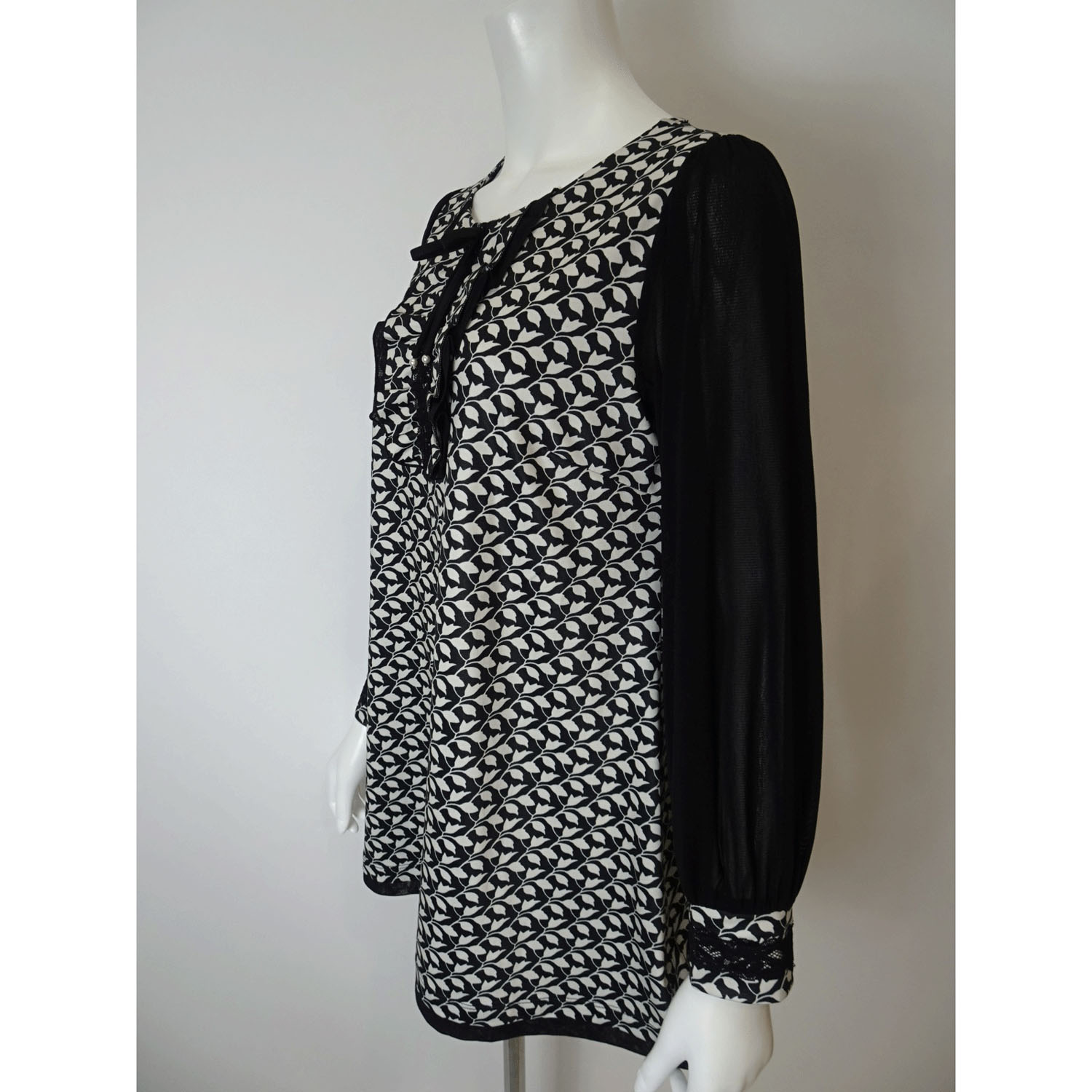 Super Beauty 袖パワーネット素材モノトーン柄チュニックカットソー - 画像5