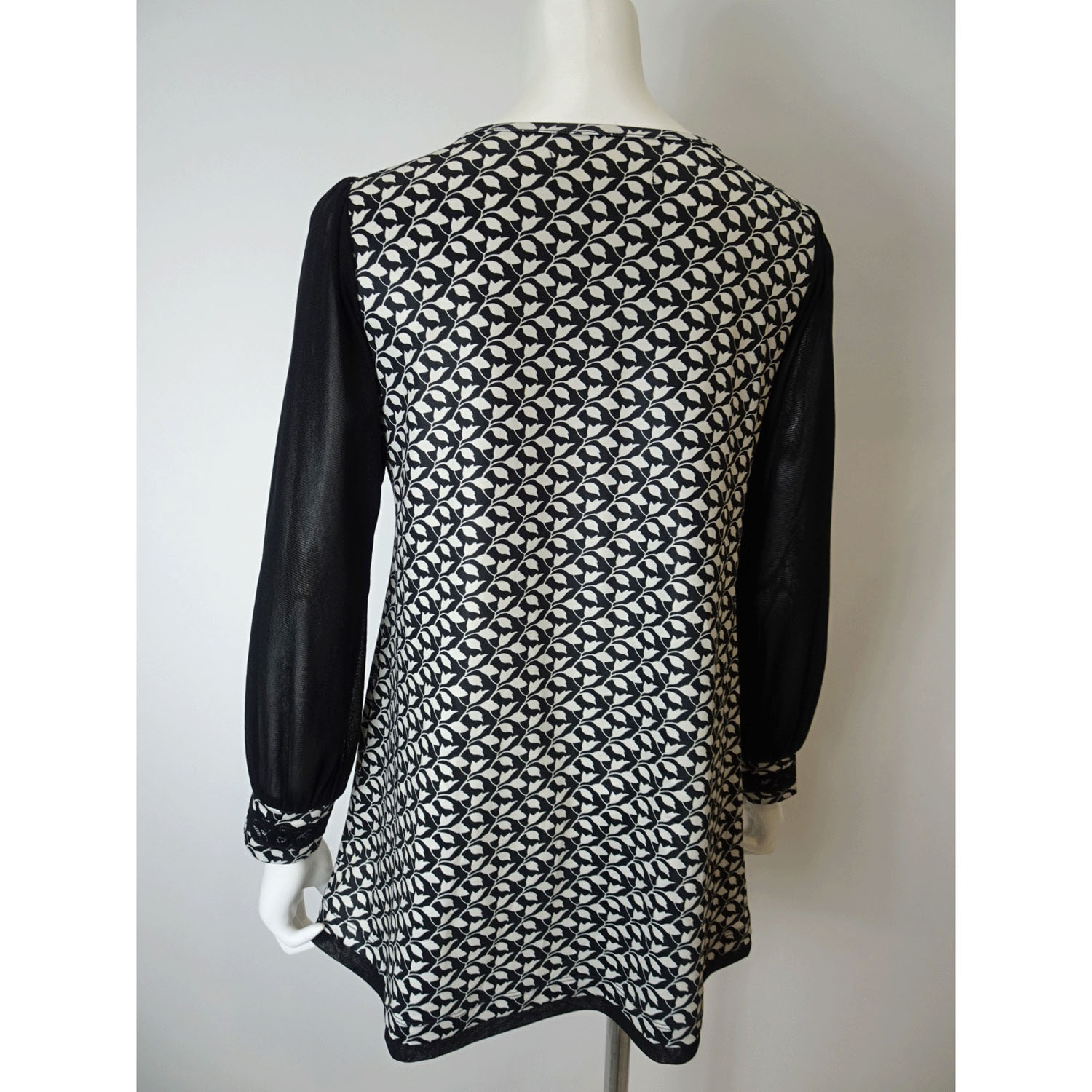 Super Beauty 袖パワーネット素材モノトーン柄チュニックカットソー - 画像6