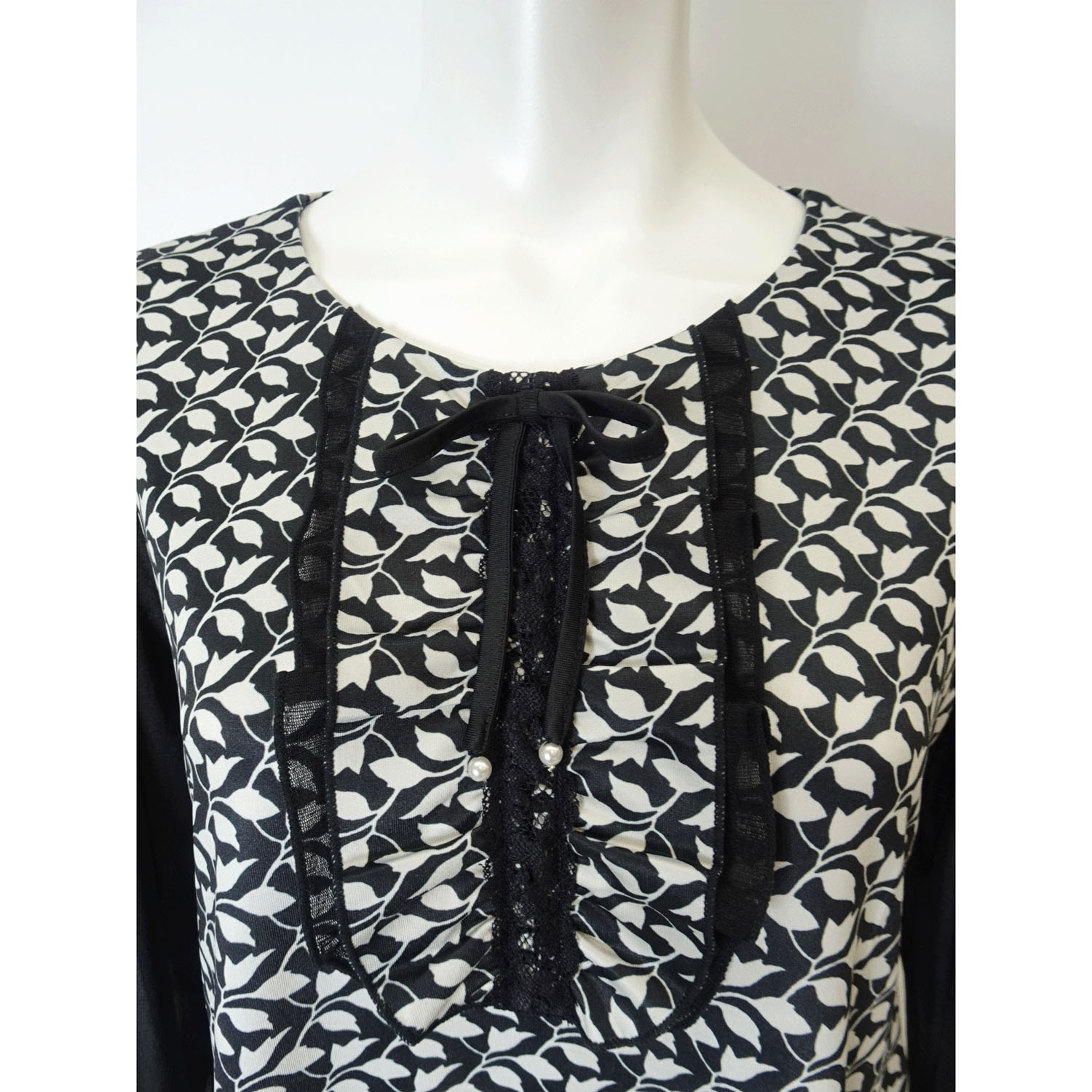 Super Beauty 袖パワーネット素材モノトーン柄チュニックカットソー - 画像7