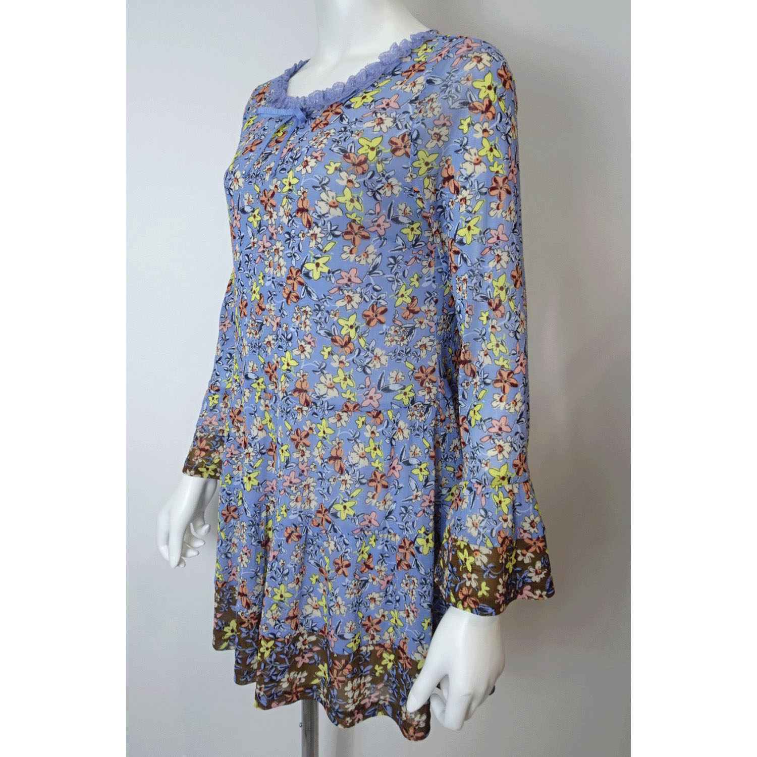 Super Beauty 小花プリントパワーネット素材チュニックカットソー - 画像3