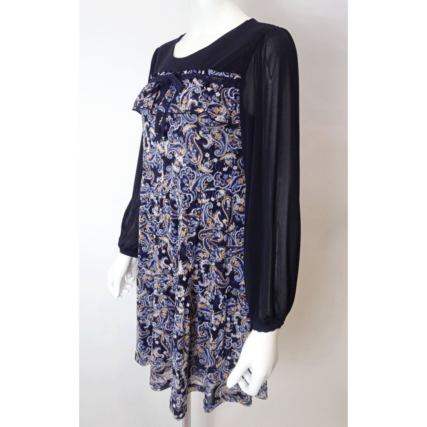 Super Beauty ペイズリー柄パワーネット素材チュニックカットソー - 画像6