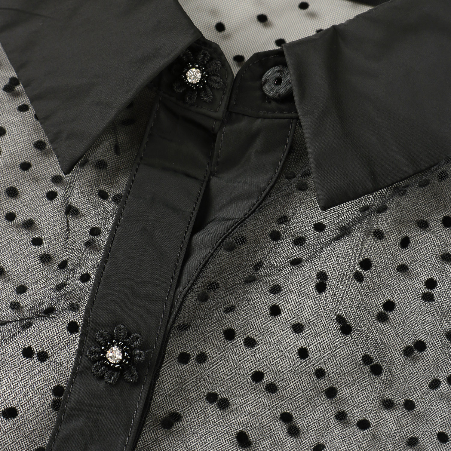 Super Beauty ドット柄チュール襟付きティアードブラウス - 画像11