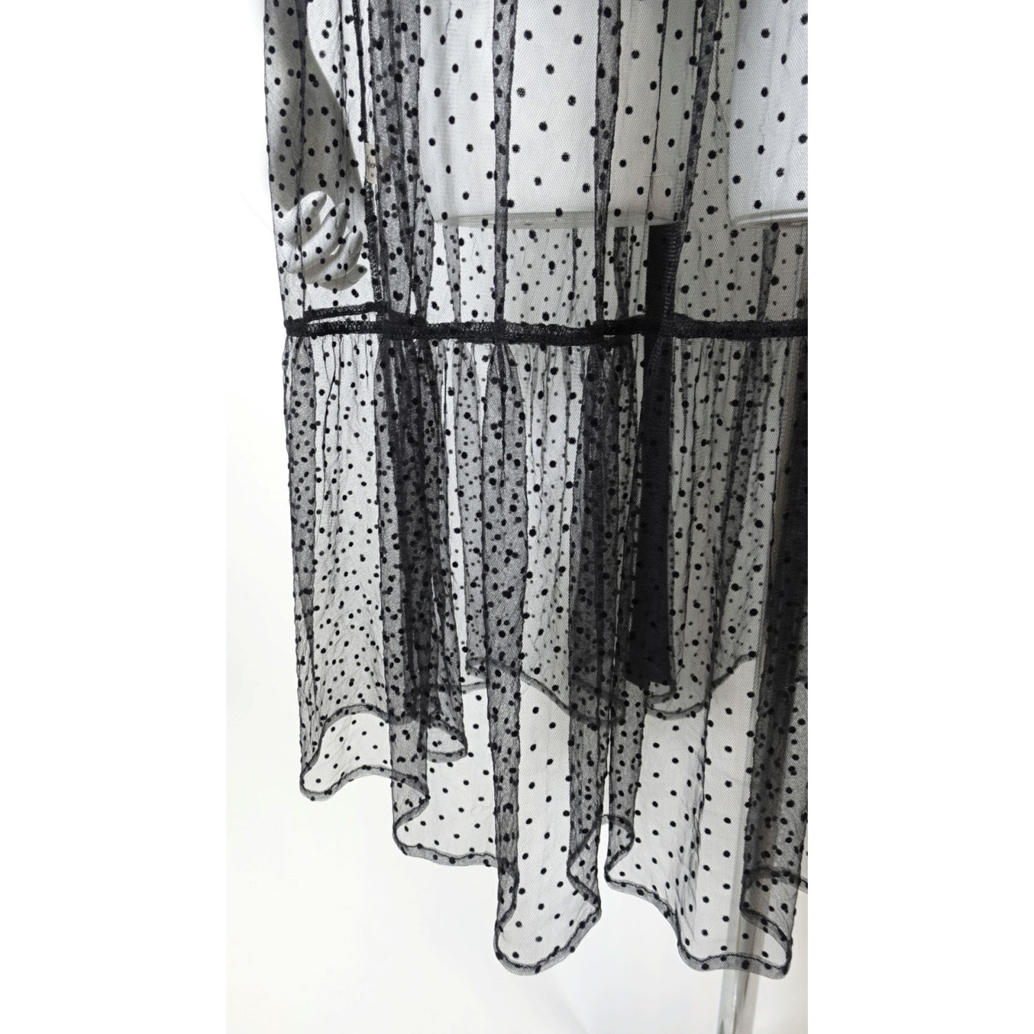 Super Beauty ドット柄チュール襟付きティアードブラウス - 画像7