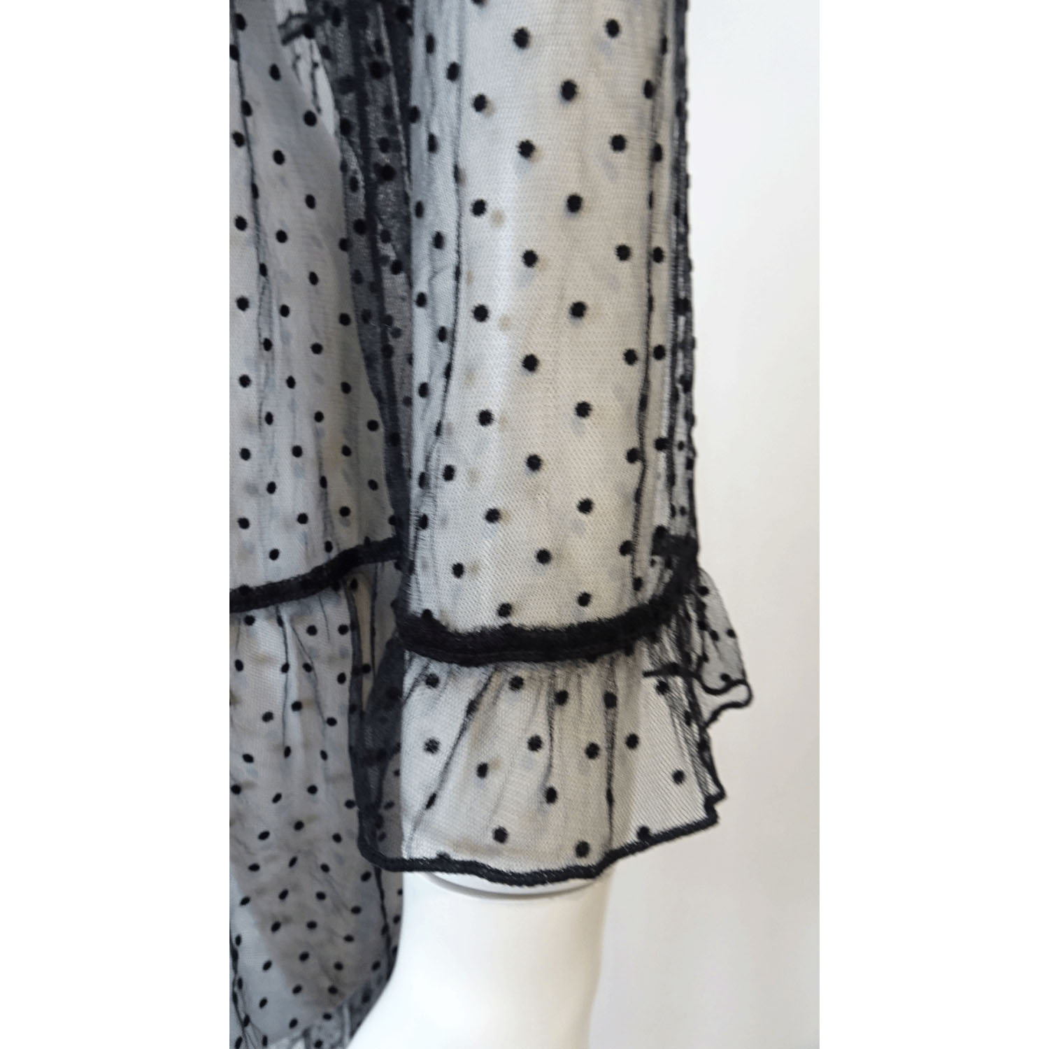 Super Beauty ドット柄チュール襟付きティアードブラウス - 画像8