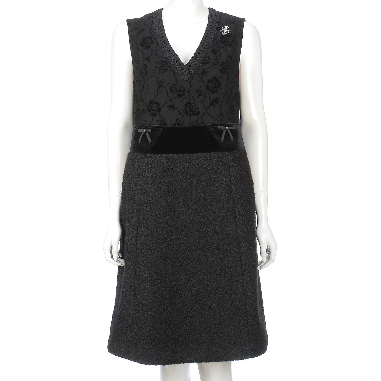 Super Beauty Vネックフロッキープリント切替ワンピース - 画像14