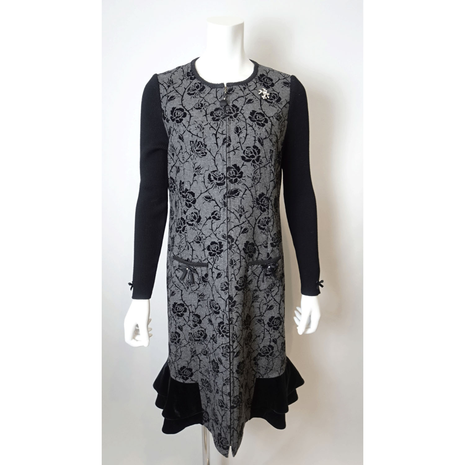 Super Beauty 裾フリルフロッキプリント前あきワンピース - 画像2