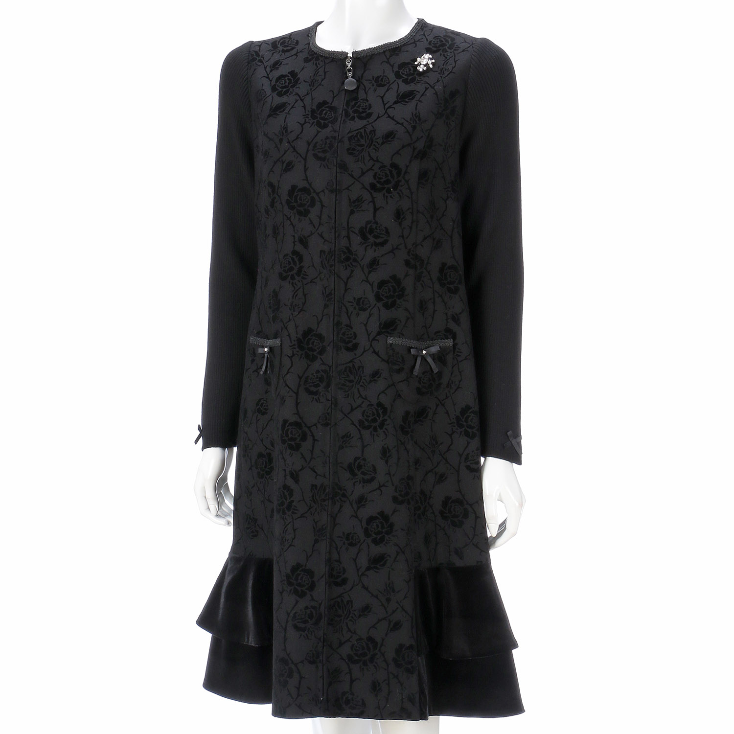 Super Beauty 裾フリルフロッキプリント前あきワンピース - 画像11