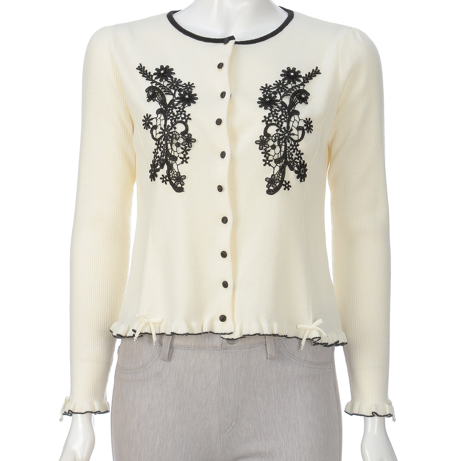 Super Beauty レースモチーフニットカーディガン - 画像2