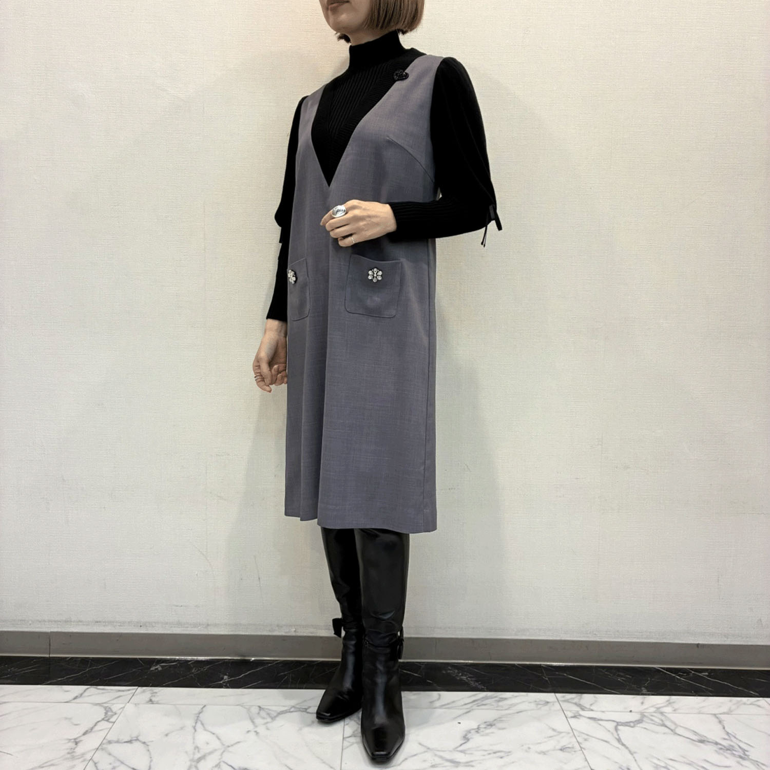 Super Beauty レイヤード風コンビワンピース - 画像2