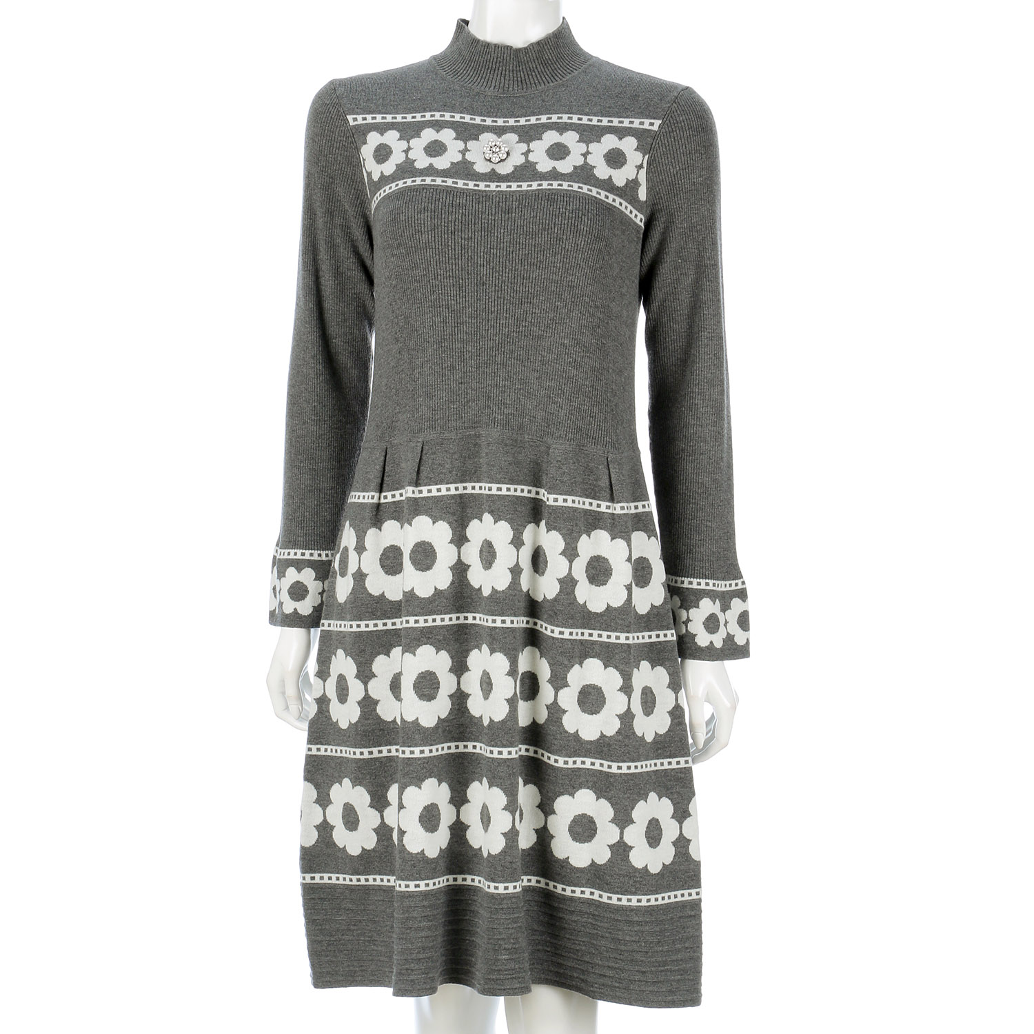 Super Beauty 花柄ジャガード編みニットワンピース - 画像1