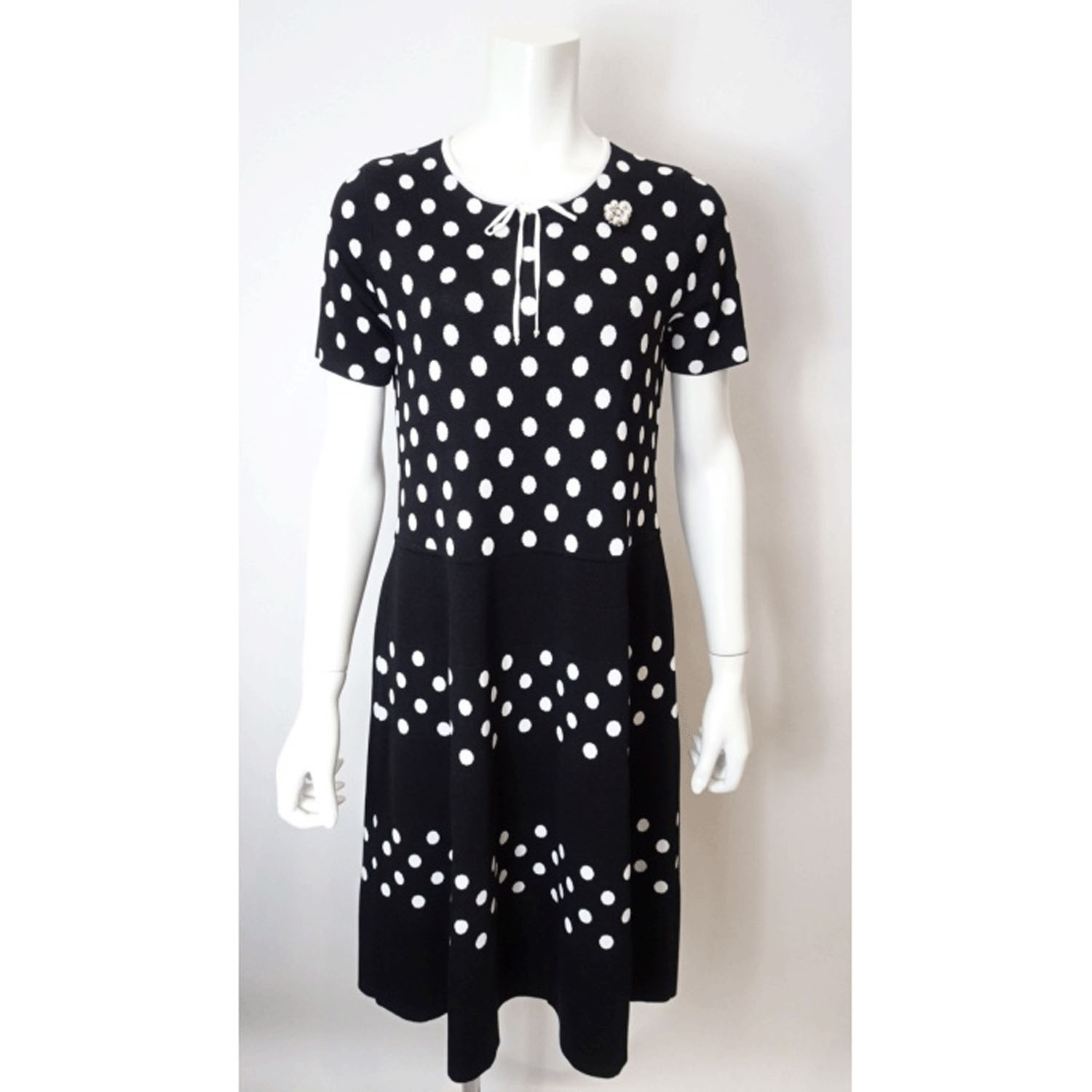 Super Beauty 水玉ジャカード編み切替ニットワンピース - 画像2