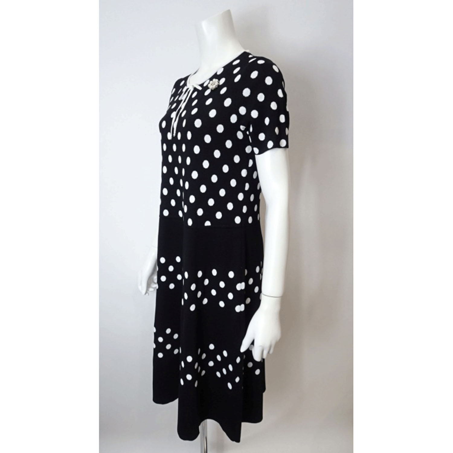 Super Beauty 水玉ジャカード編み切替ニットワンピース - 画像3