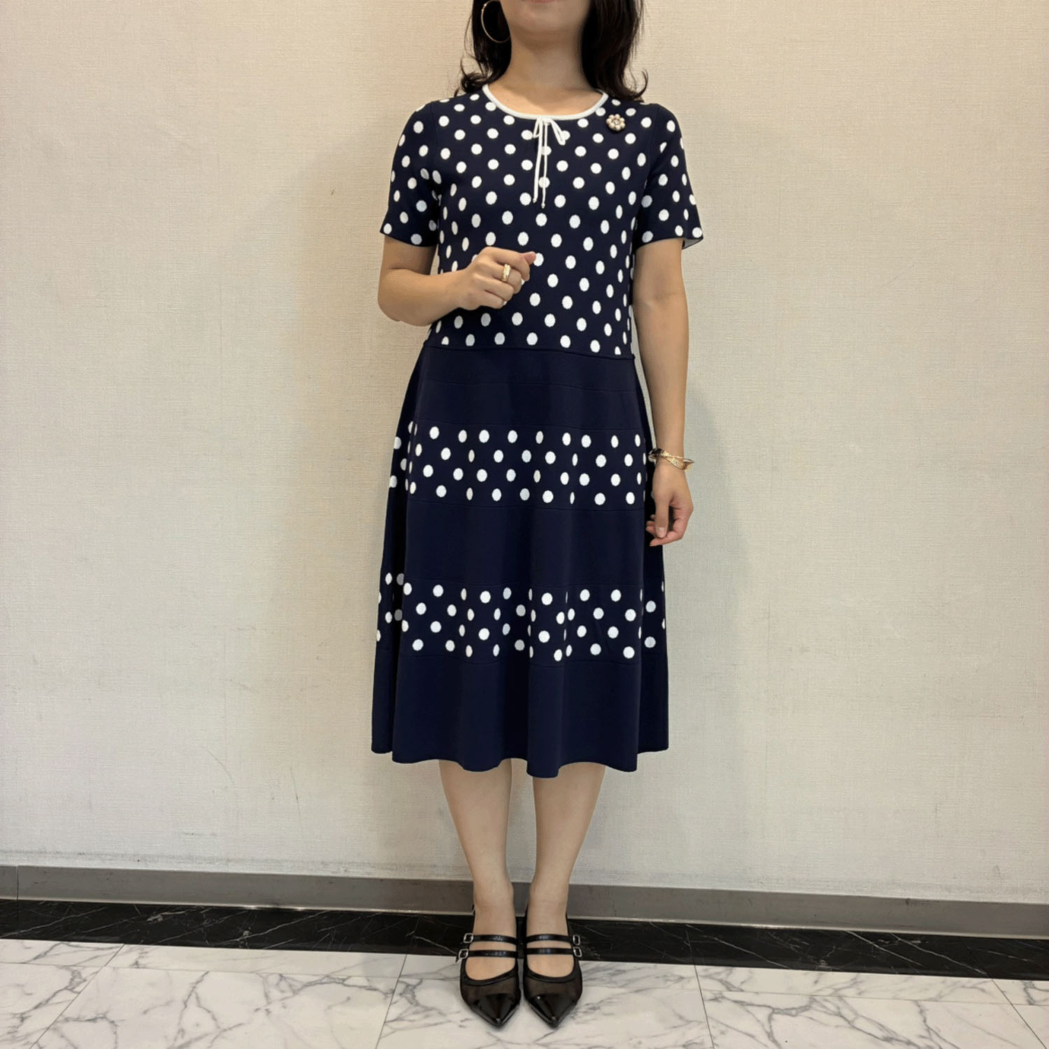 Super Beauty 水玉ジャカード編み切替ニットワンピース - 画像8