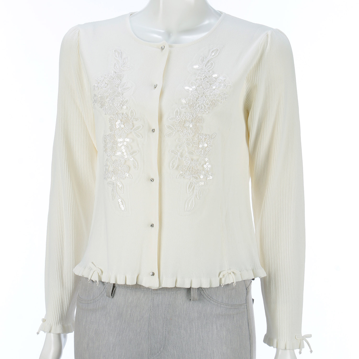 【Insta Live】Super Beauty 前立てスパンコール使い裾フリルカーディガン - 画像10